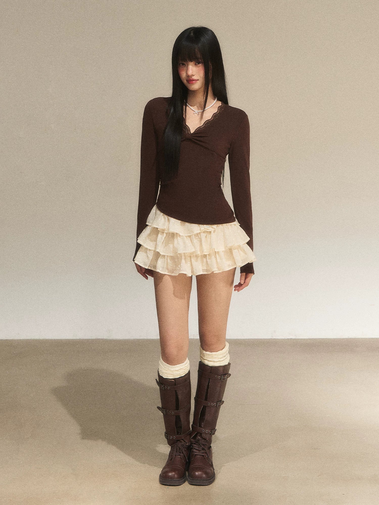 Lace Panel Faux Layered Knit Dress