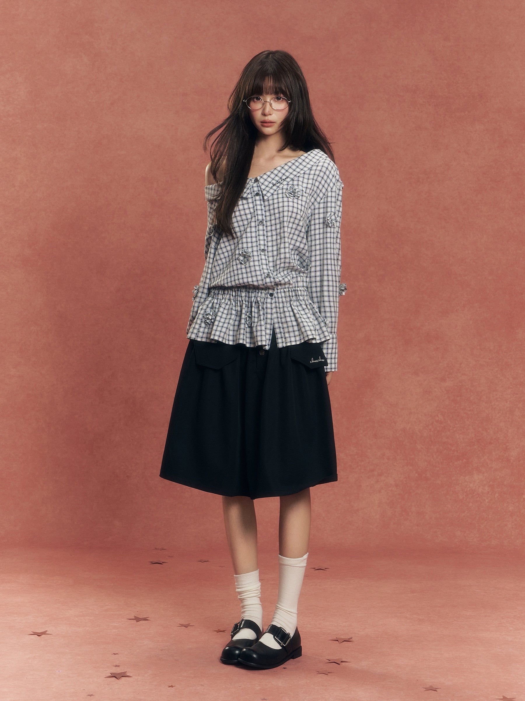 3D Floral Off-Shoulder Shirt