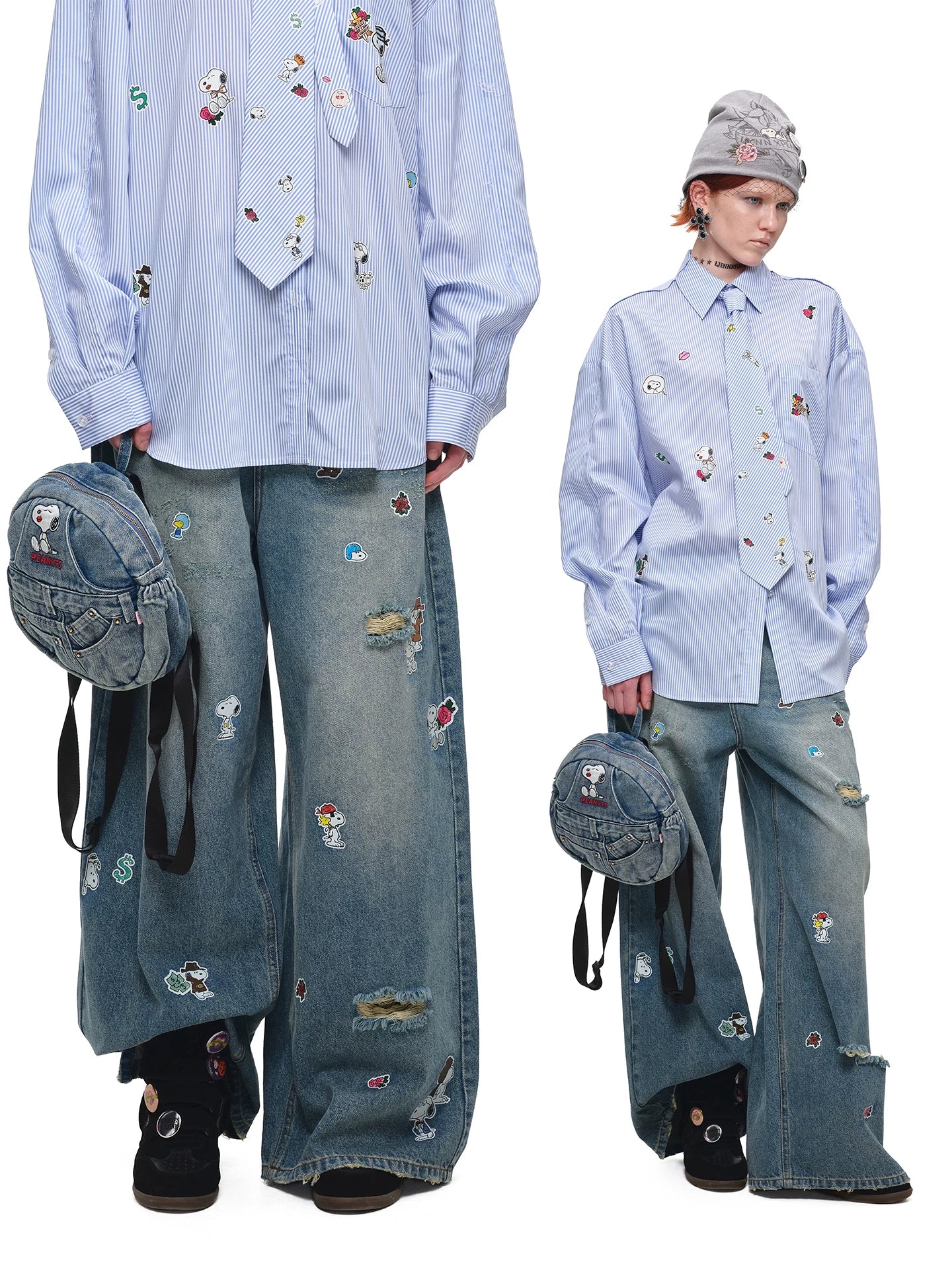 Sticker Print Wide Jeans
