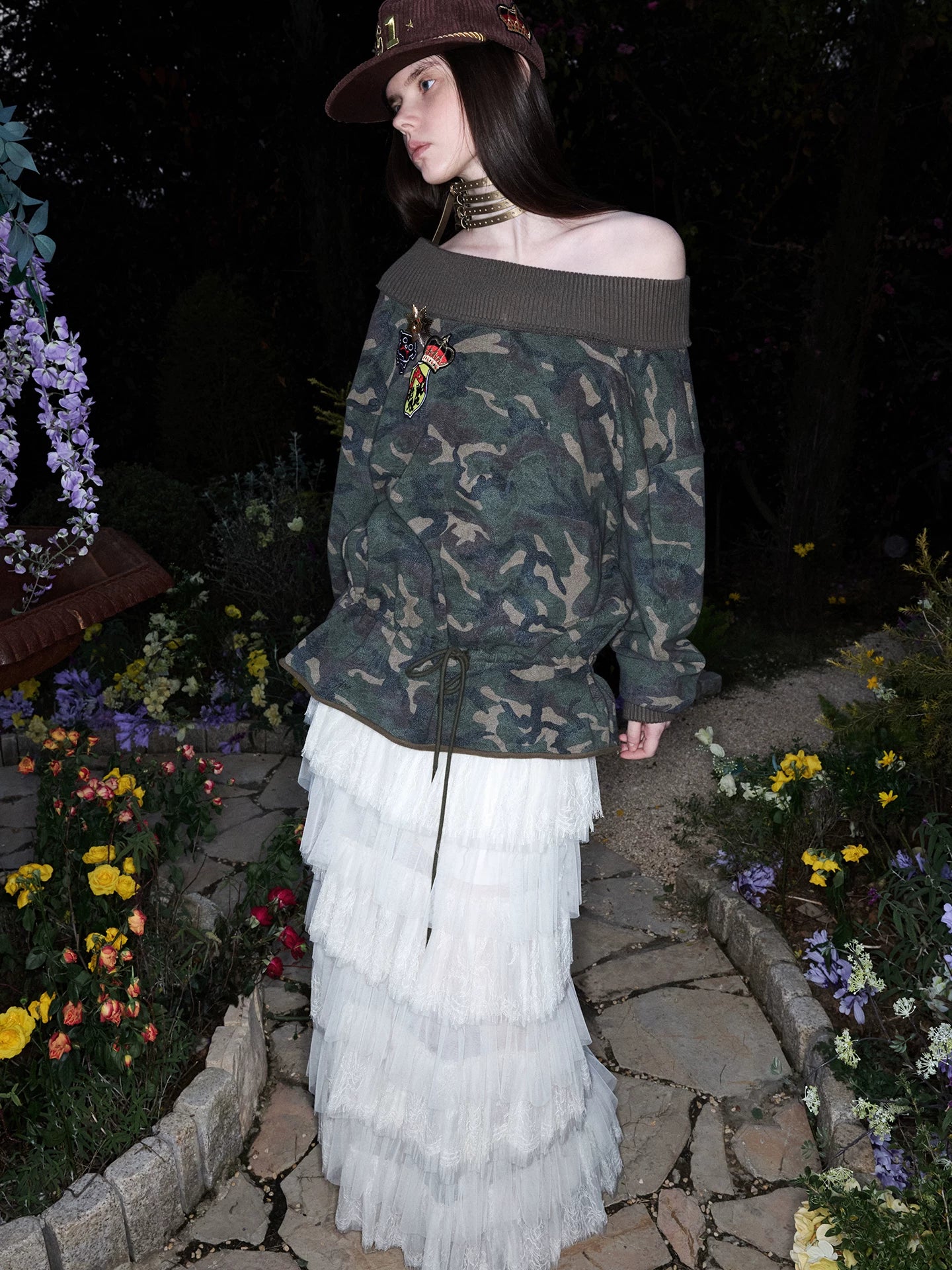 Camo Off Shoulder Sweatshirt