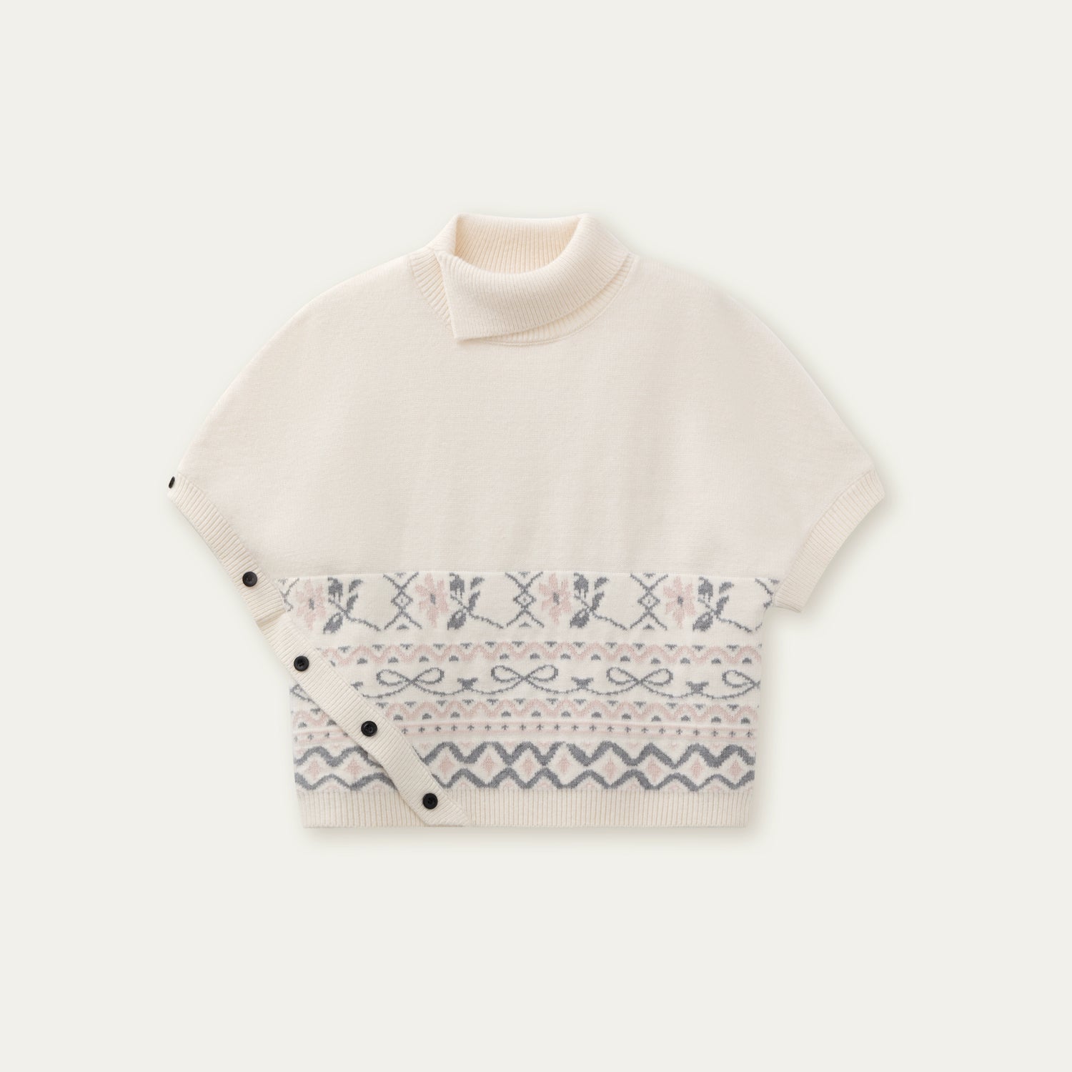 Beige & Gray Fair-Isle Cape Sweater