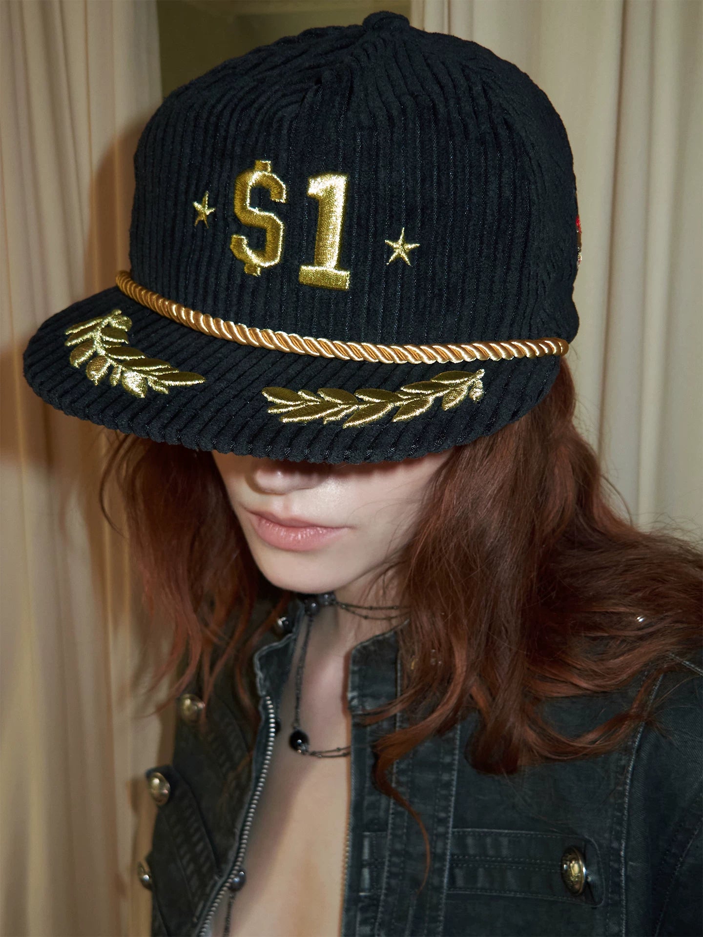 Corduroy Embroidered Flat Cap