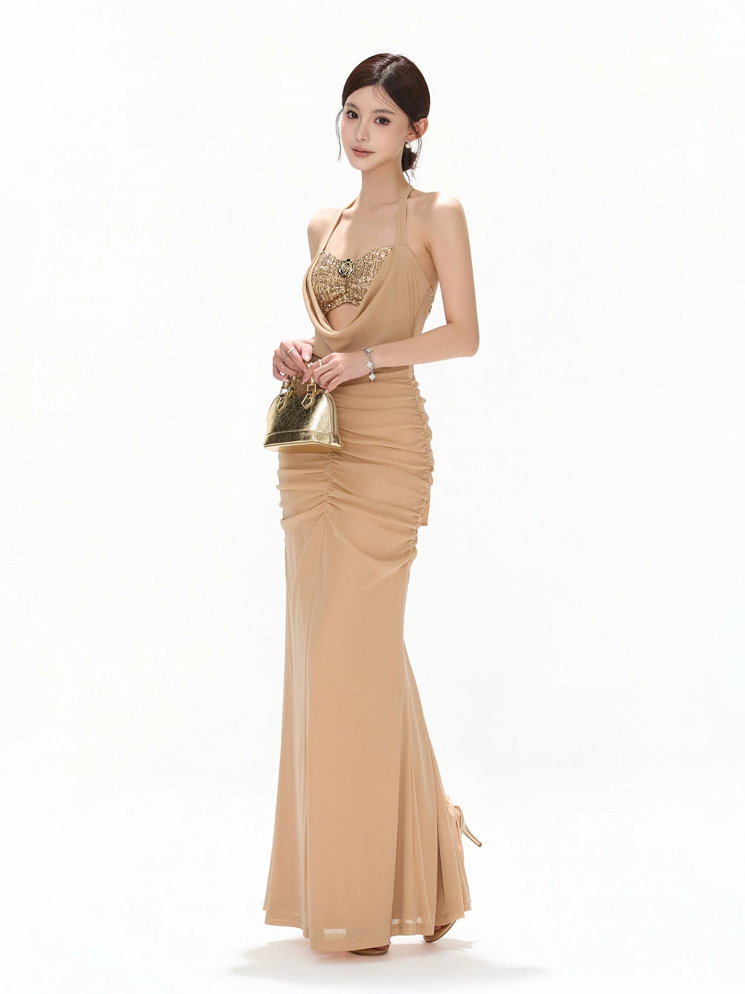 Gold Halter Sequin Dress