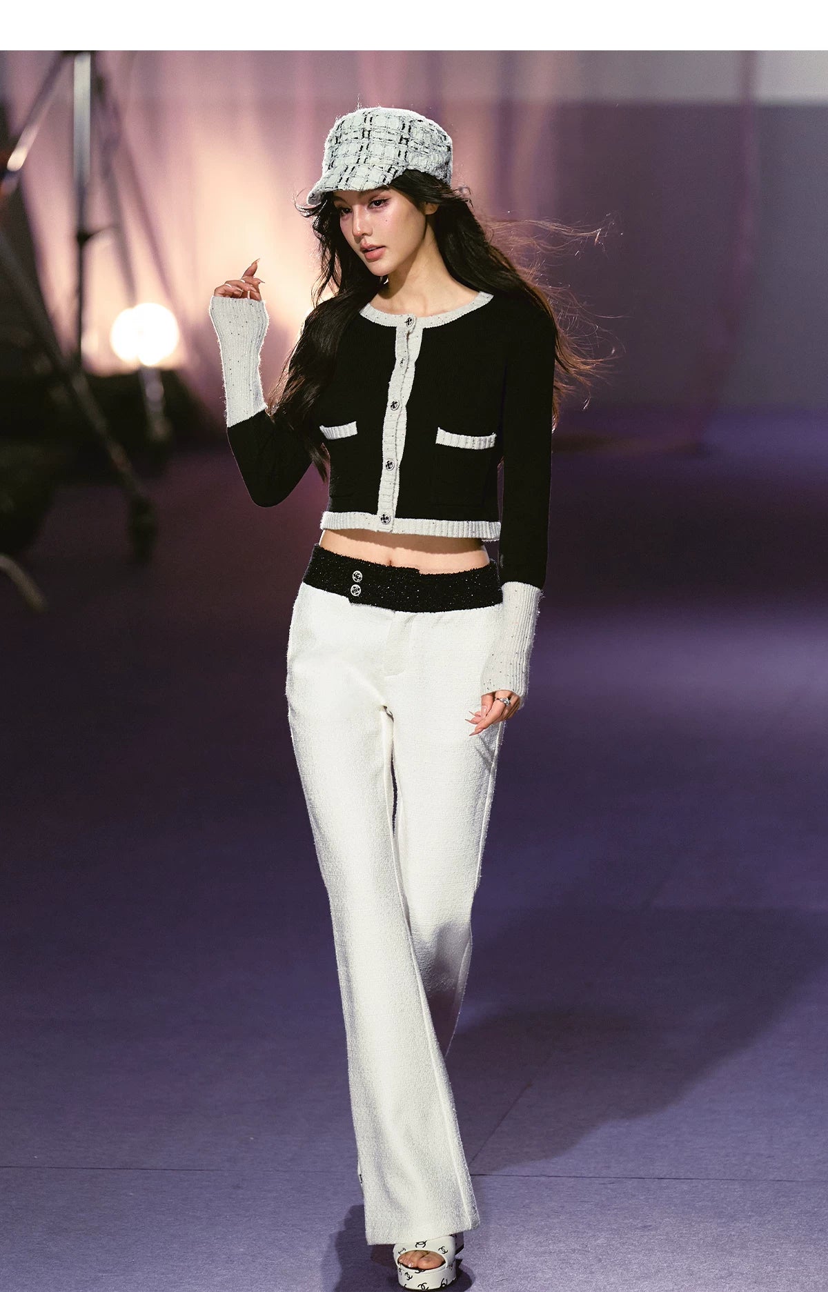 Black & White Contrast Knit Cardigan