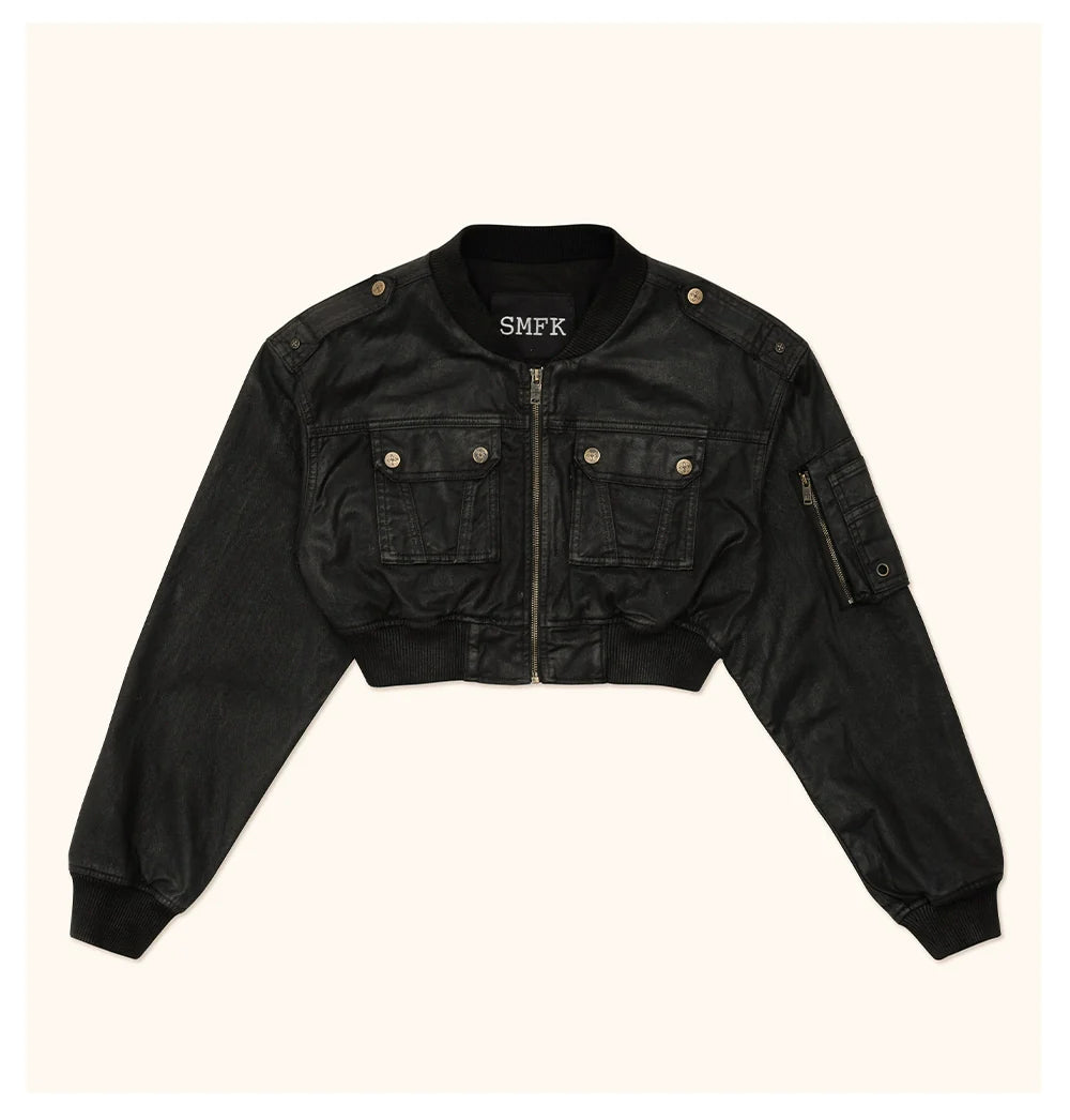 Ancient Myth Wax-coated Short Bomber Jacket