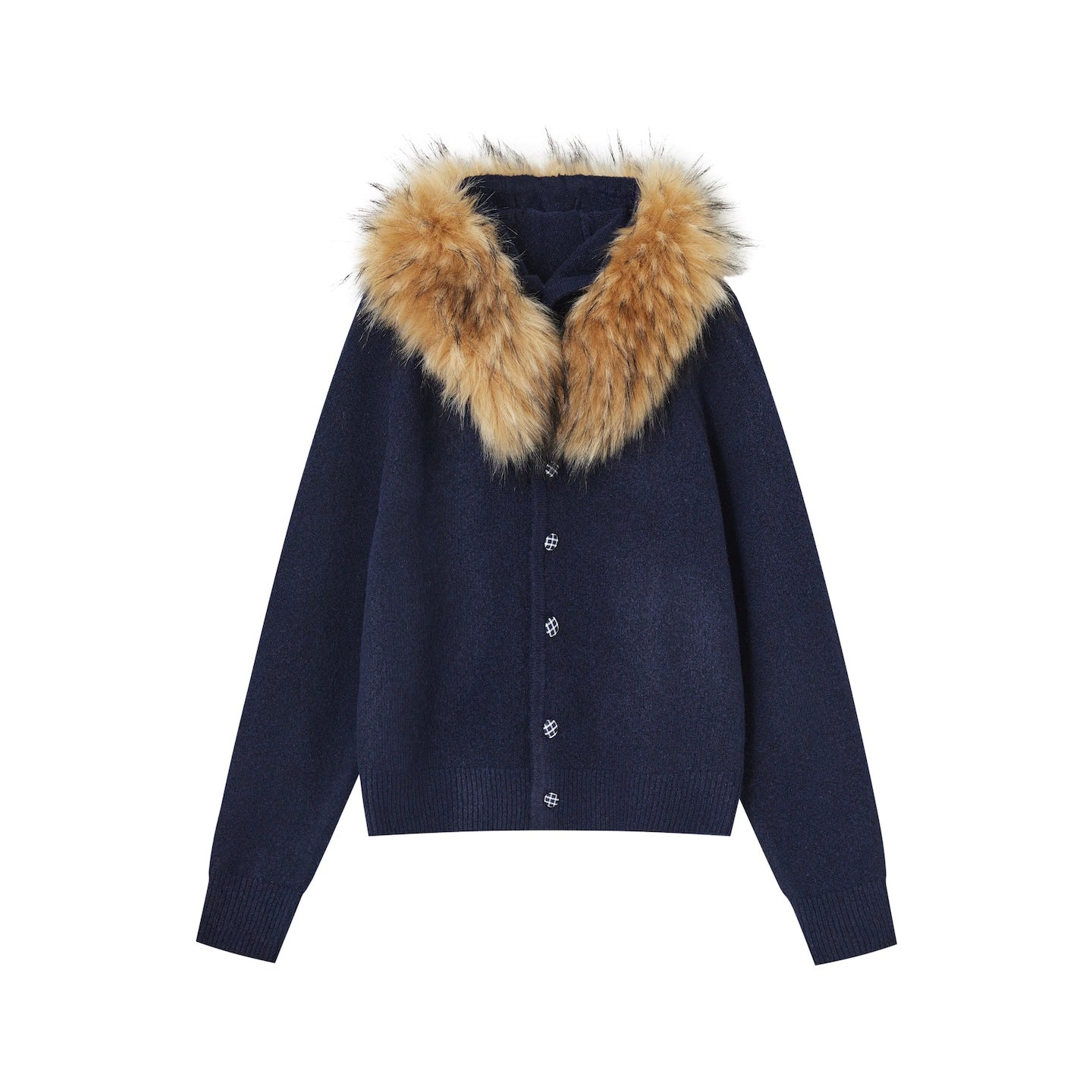 Detachable Fur Collar Fleece Hooded Cardigan