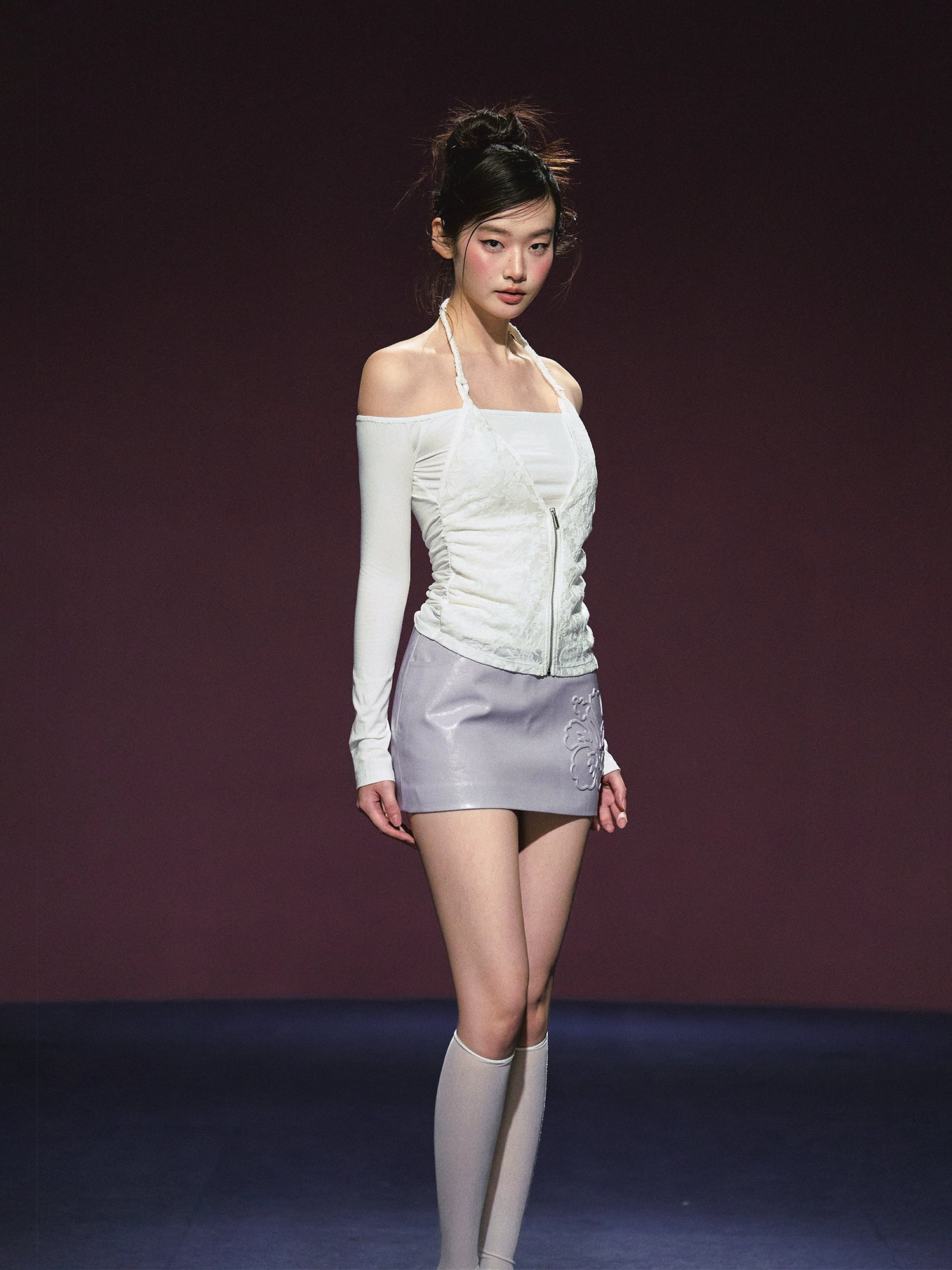 Two-Piece Off-Shoulder Halter Lace Blouse