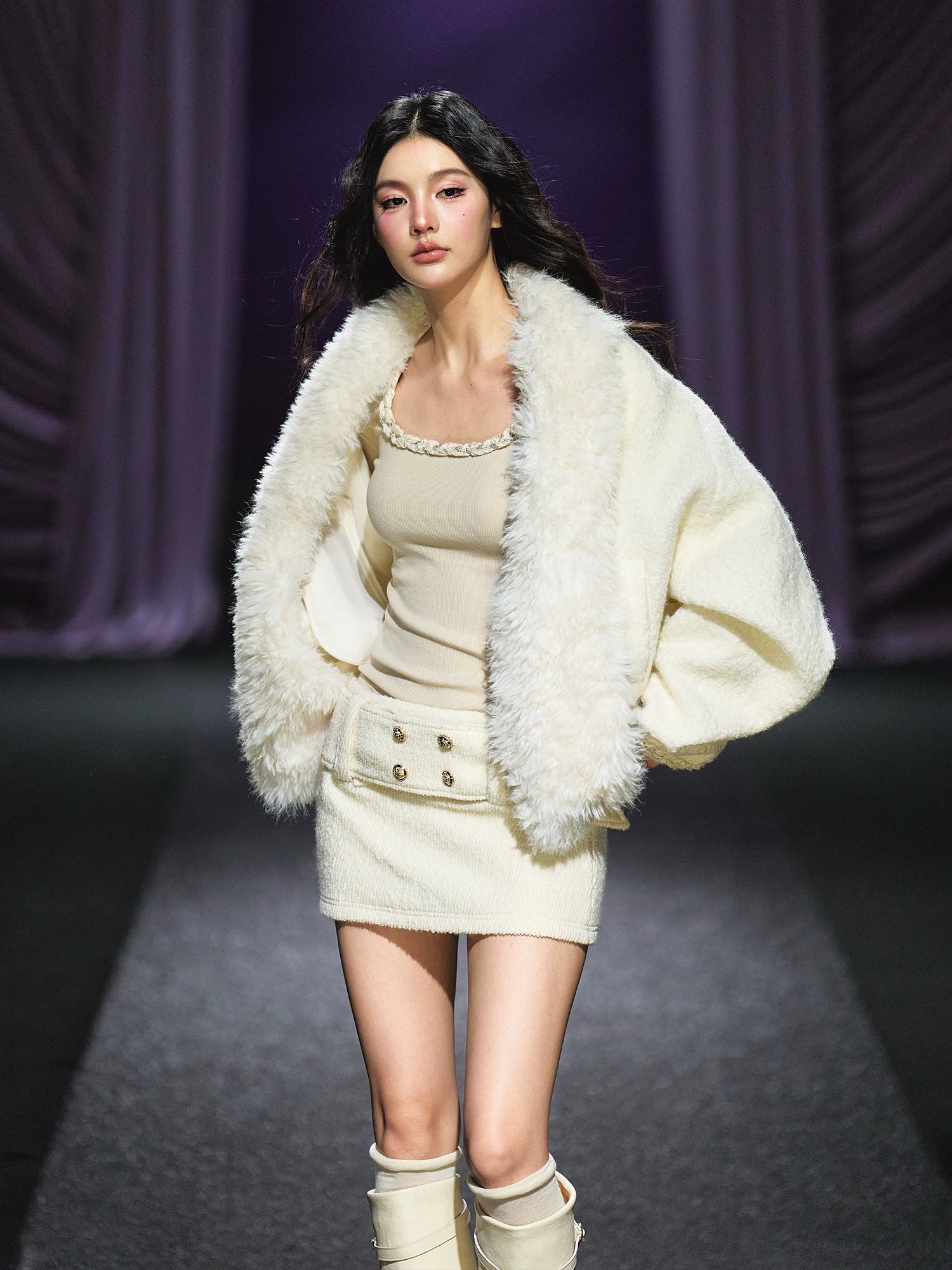 Wool Belted A-Line Skirt