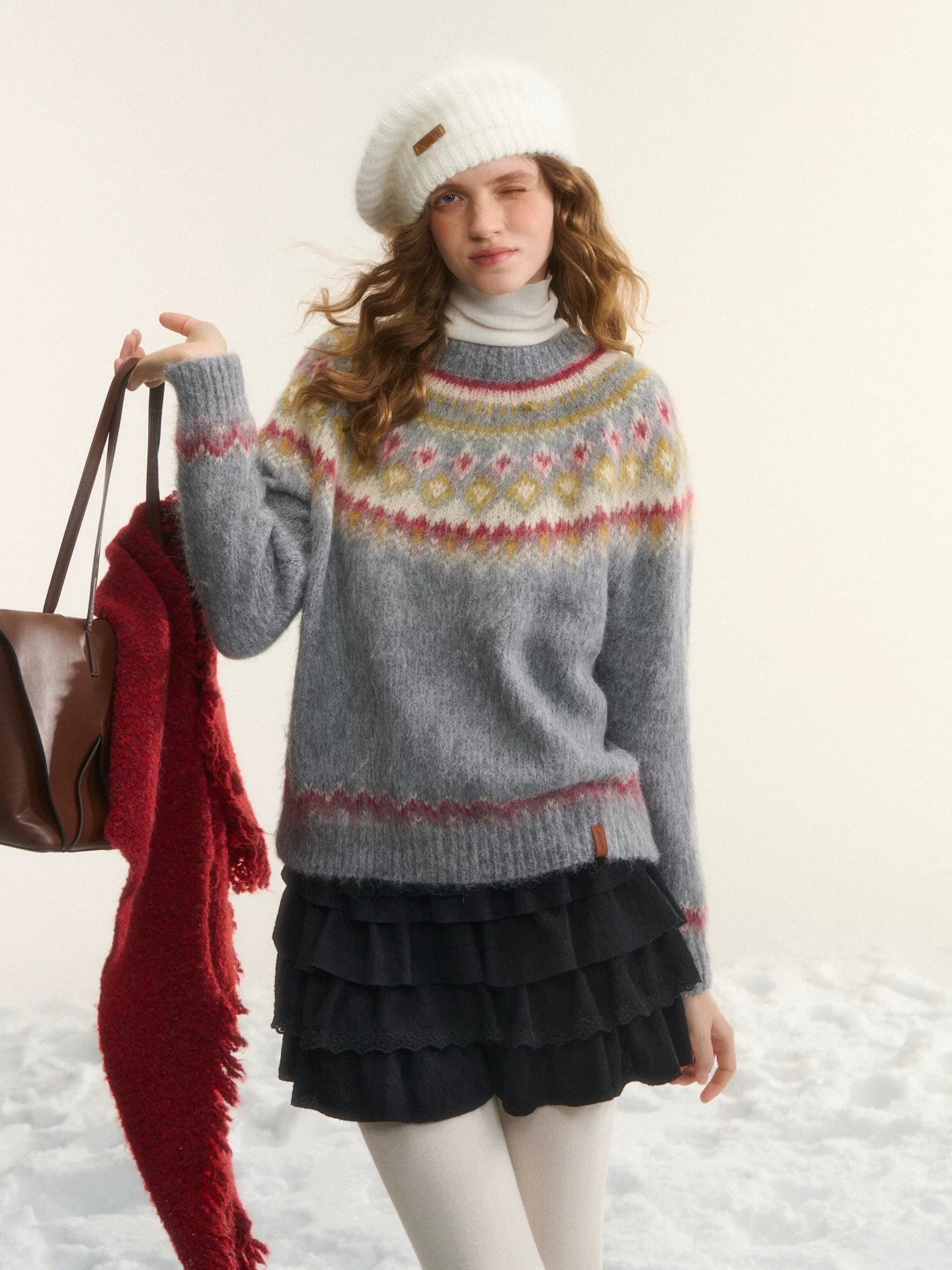 Fair Isle Jacquard Crewneck Knit Sweater