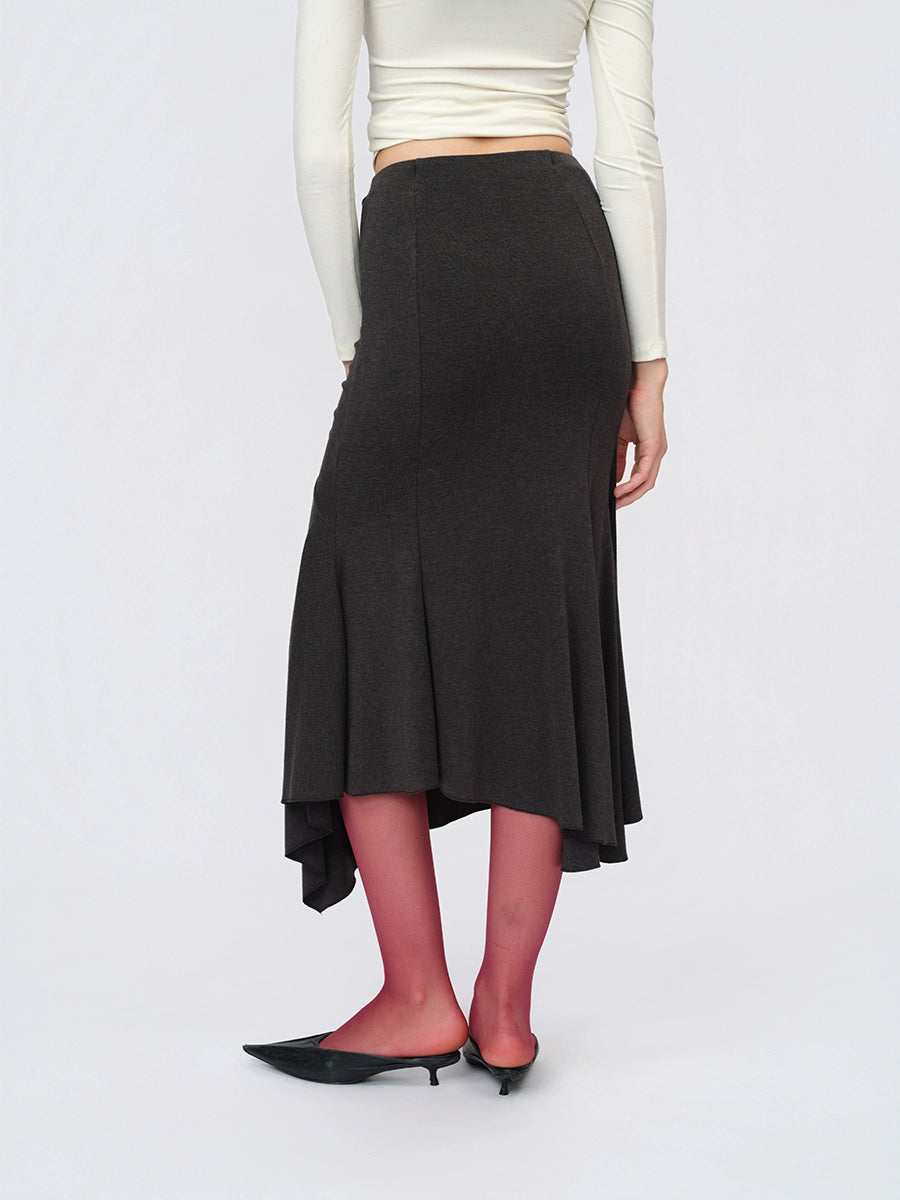 Grey Draped Knit Skirt