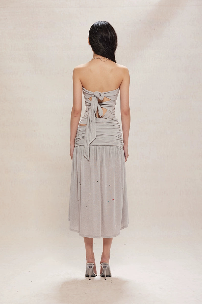 Rhinestone Strap Knit Tube Top & Skirt Set