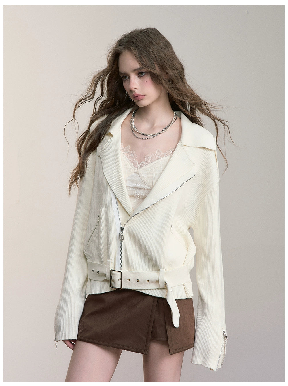 Black & Off-white Heavy Zip Knit Jacket