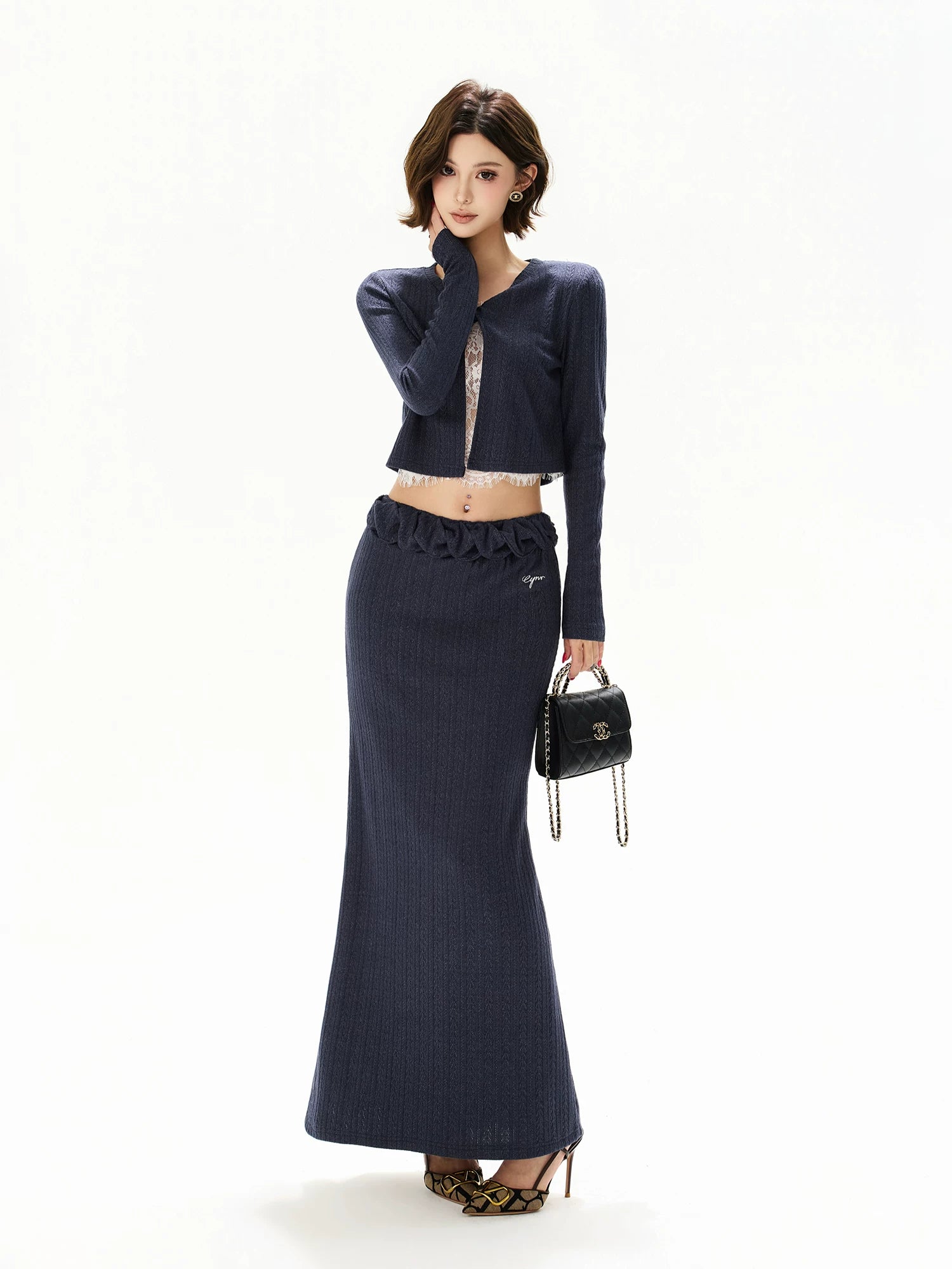 Navy Lace Layered Knit Set