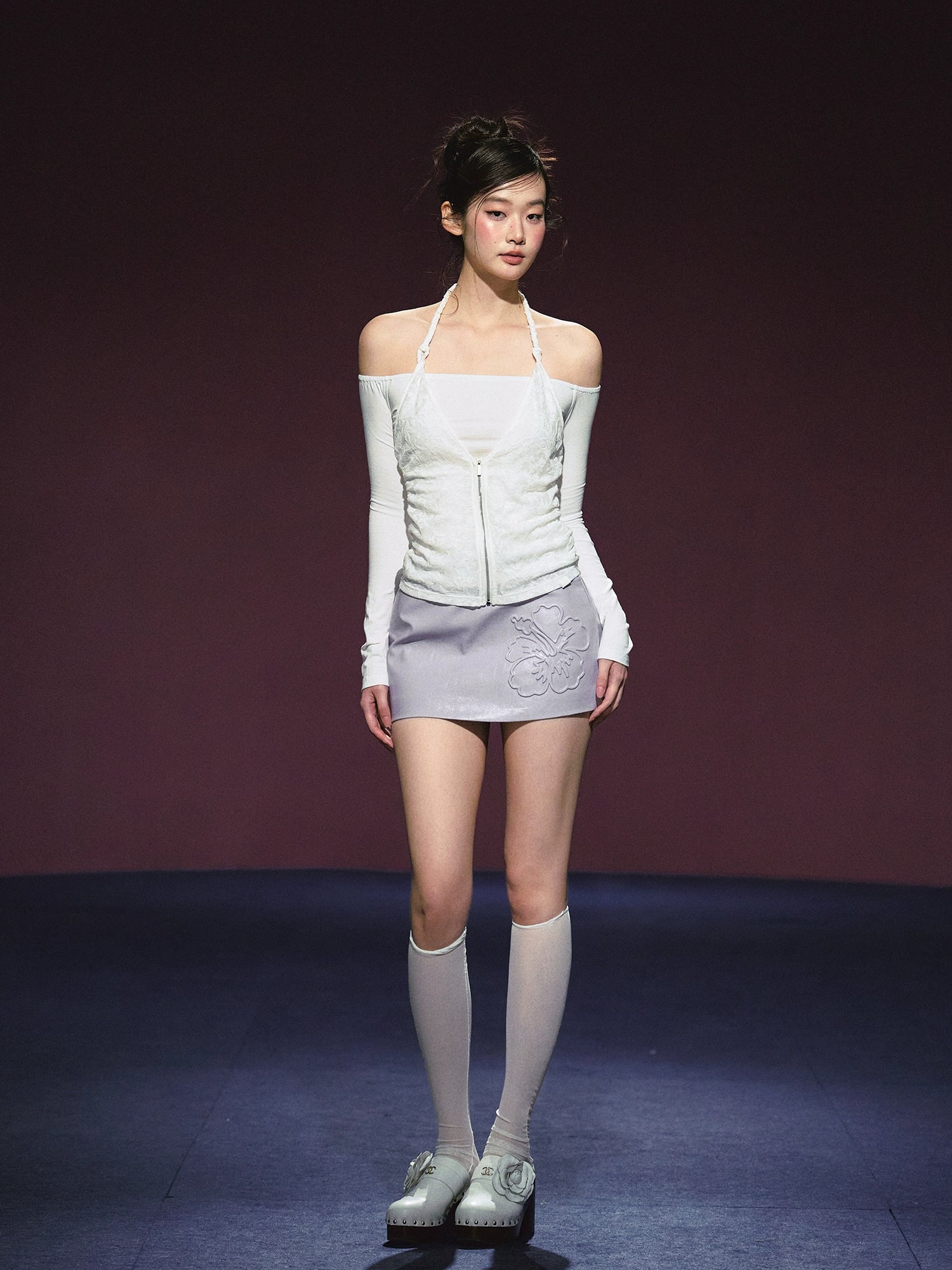 Two-Piece Off-Shoulder Halter Lace Blouse