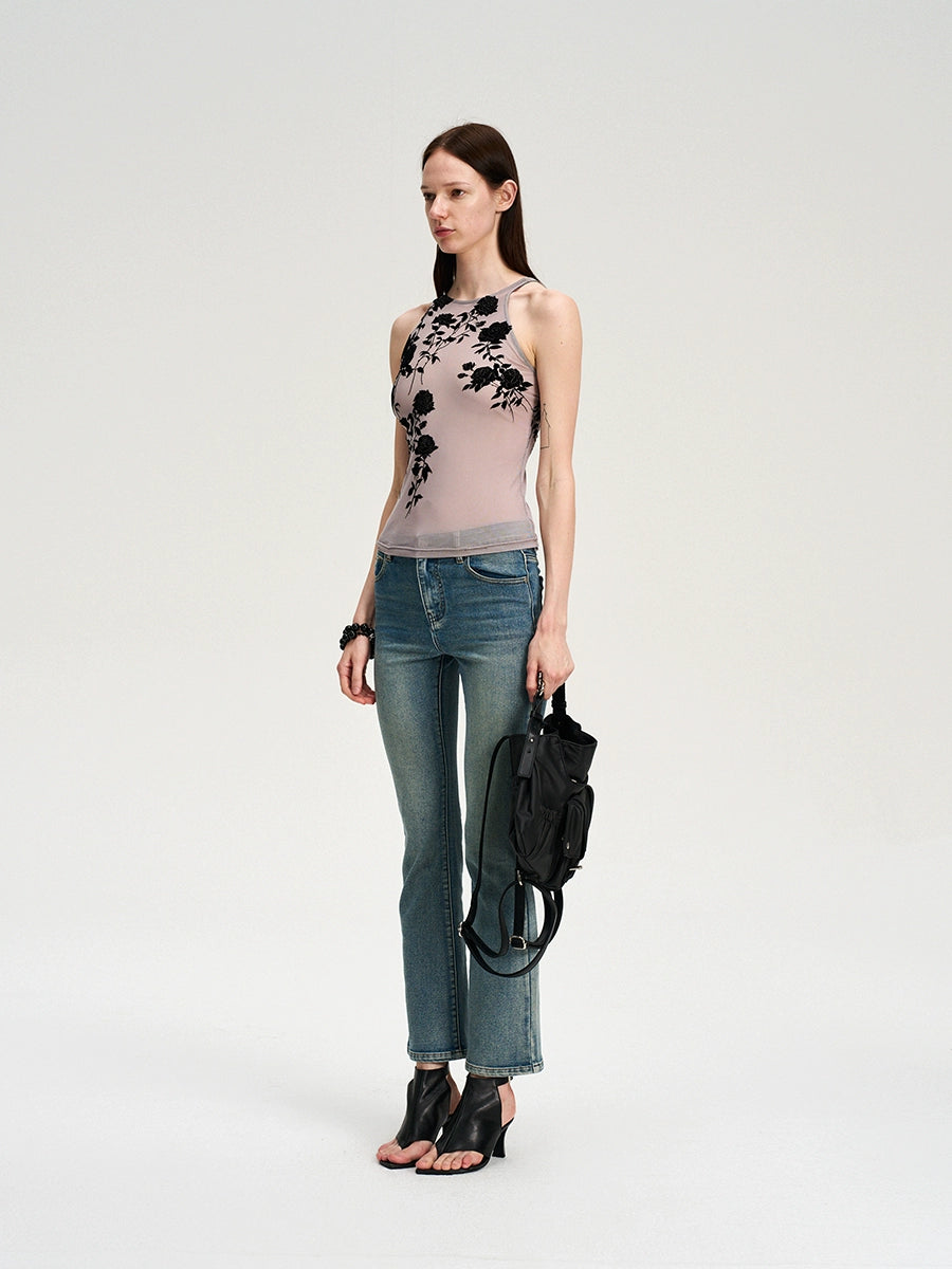 Flocked Mesh Floral Violet Cami