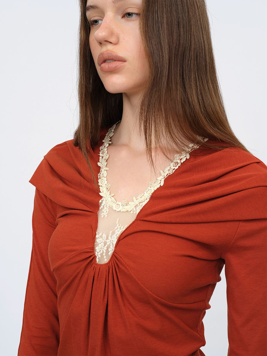Orange Ruffled Lace Blouse