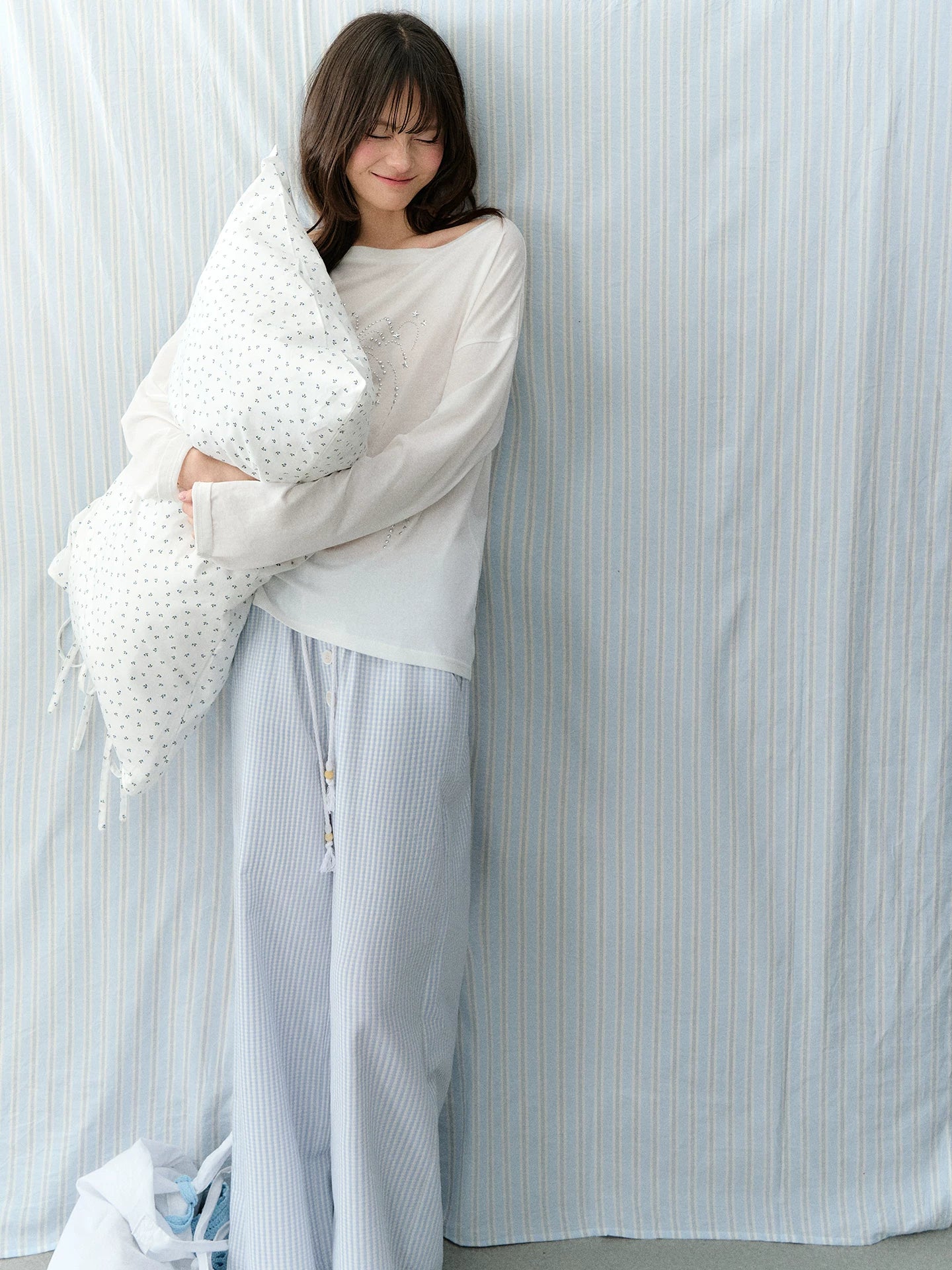 Blue Plaid Lyocell Blend Pants