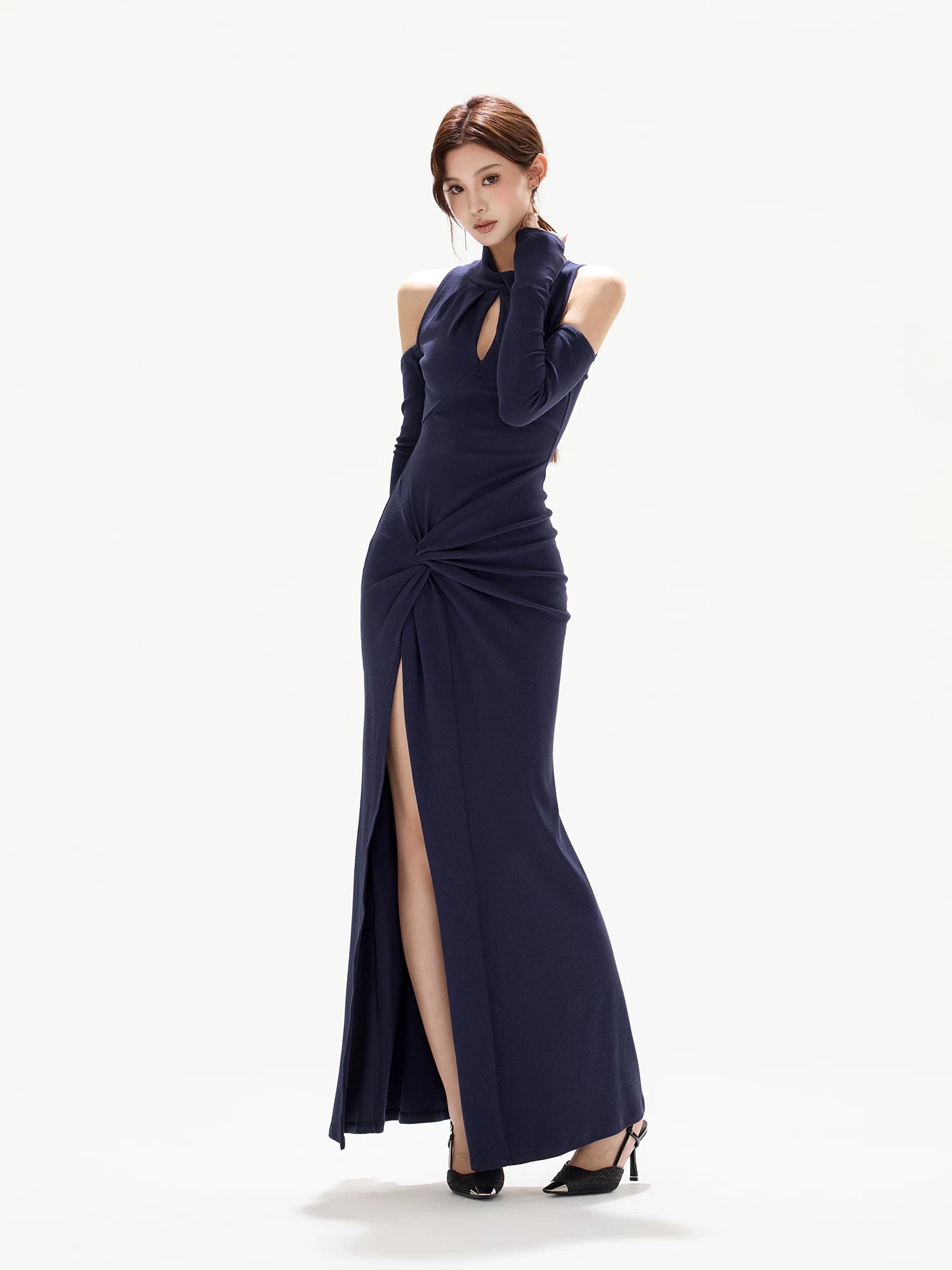 Navy Off Shoulder Knit Dress