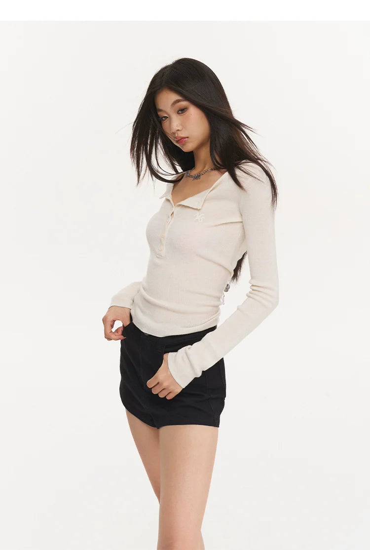 Ribbed Knit Logo Crewneck Top