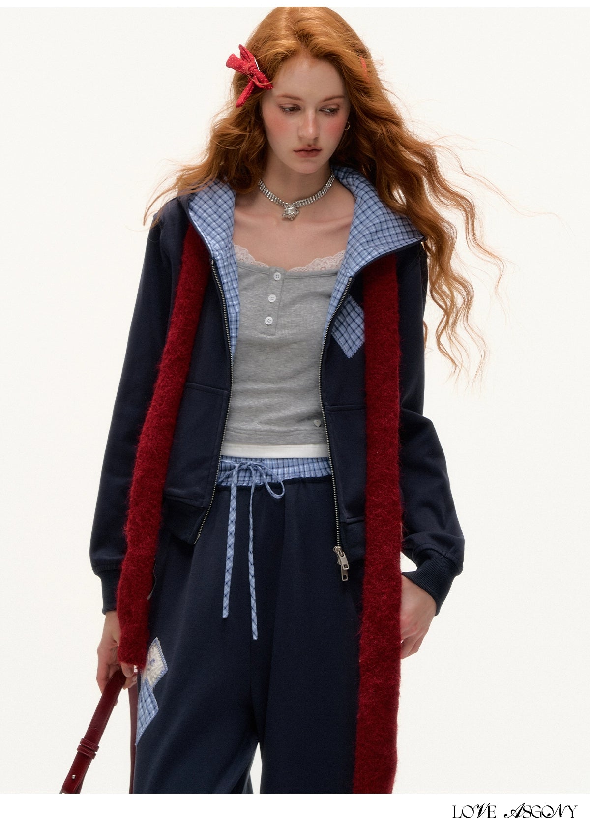 Plaid Patchwork Sweatshirt & Sweatpants Set