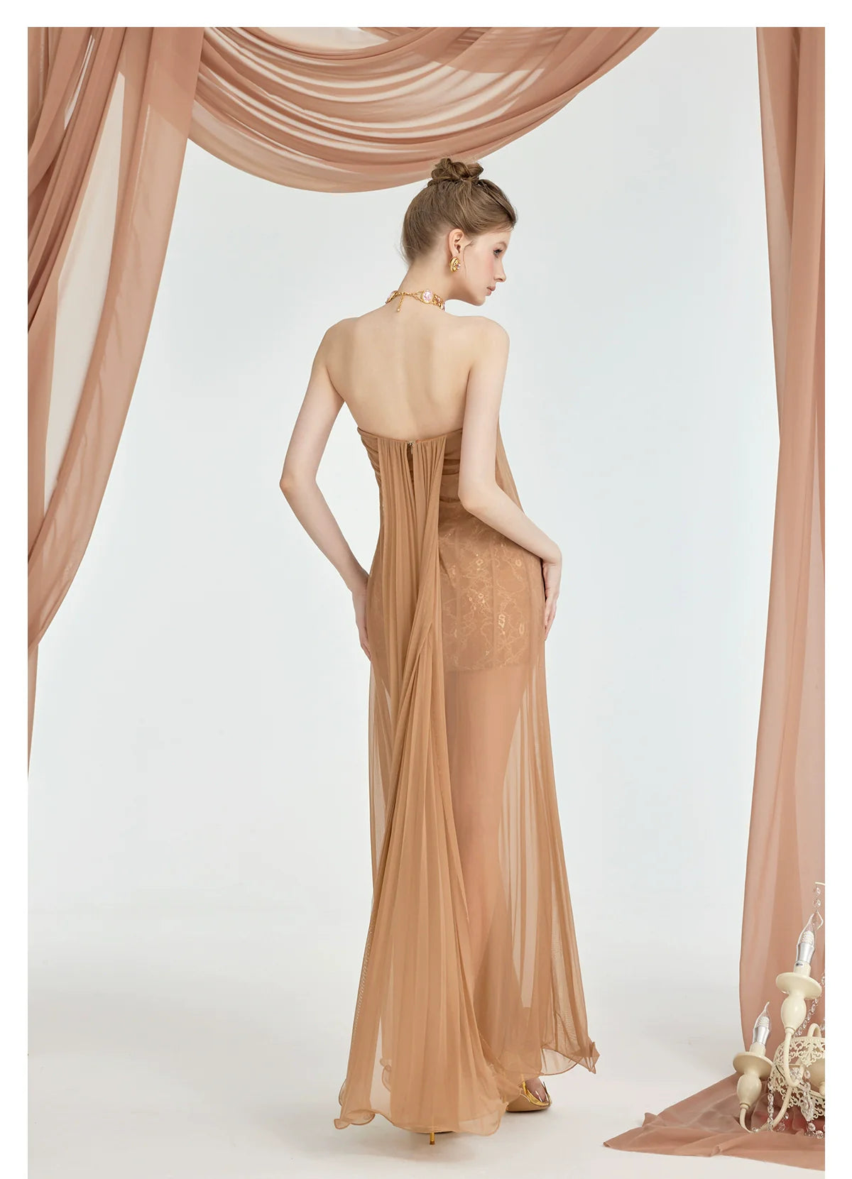 Thea Strapless Mesh Backless Dress