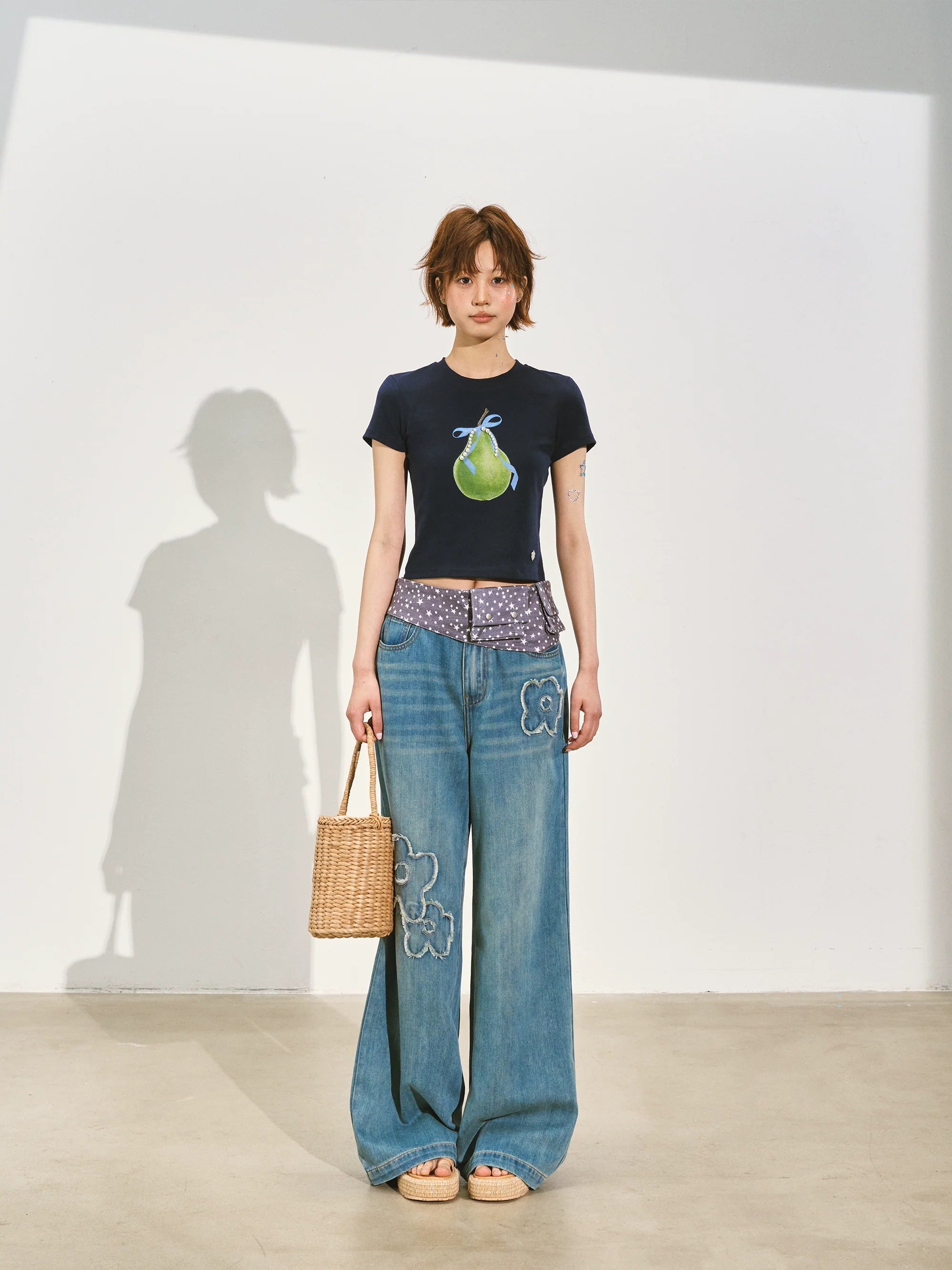 Pearl Bow Fruity Slim-fit Short Sleeve T-shirt