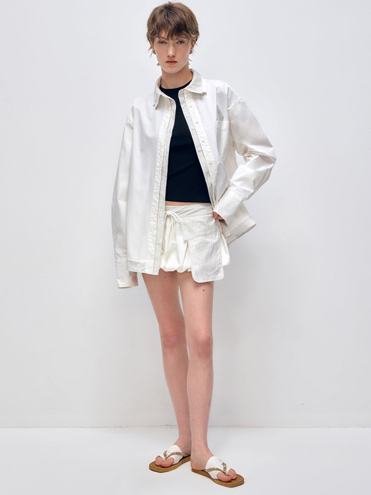 Color Block Striped Loose Shirt & Short Set