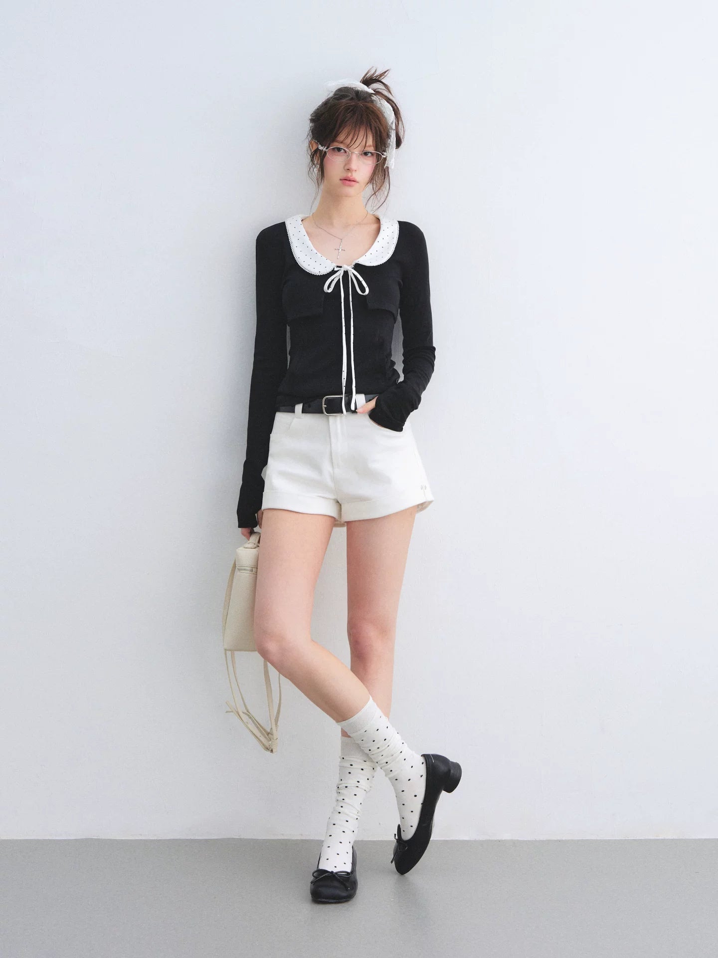 Polka Collar Cardigan Set