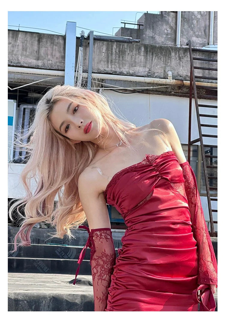 Satin Lace Slim Dress