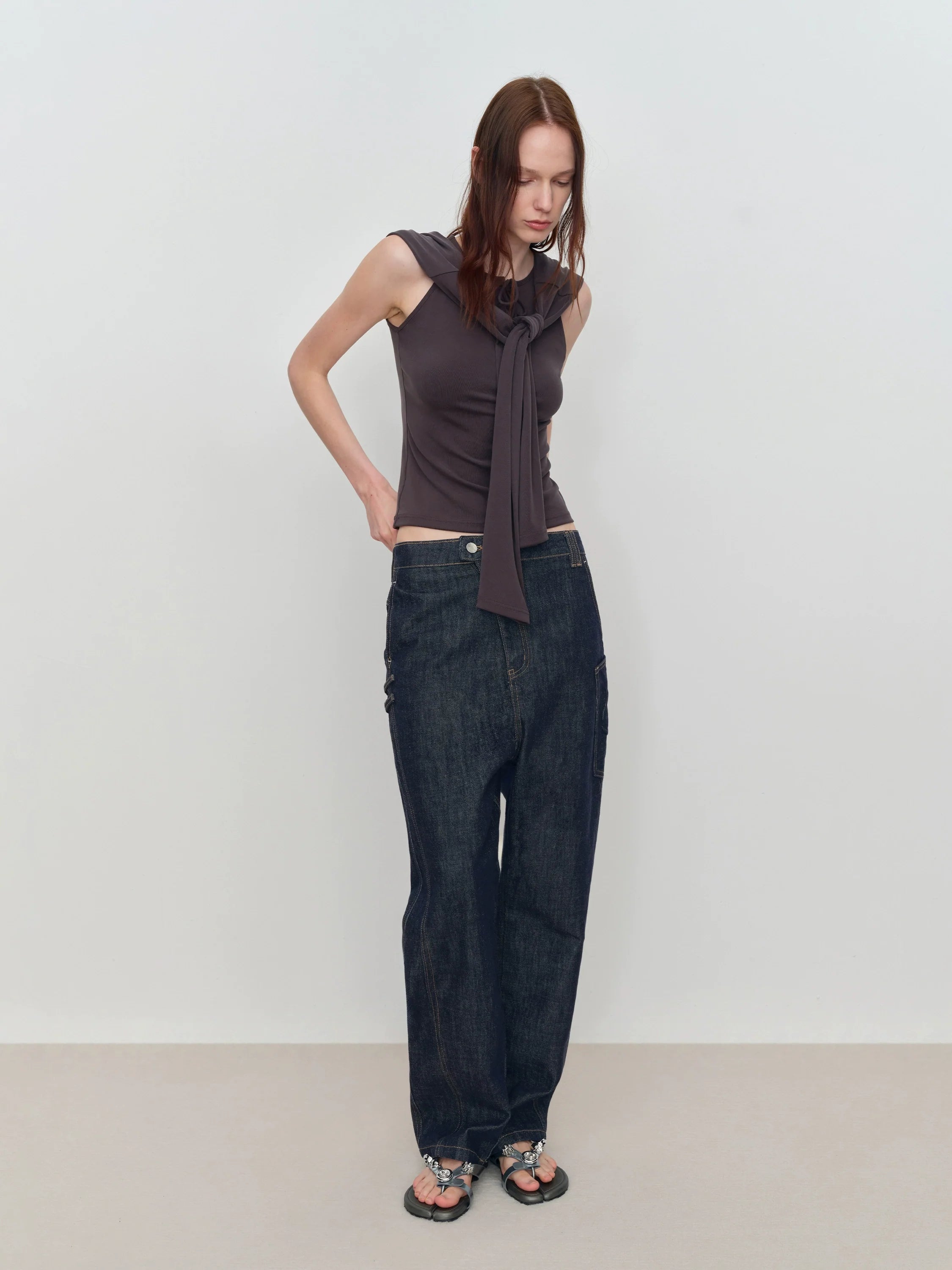 Micro Raw Denim Low-Rise Jeans