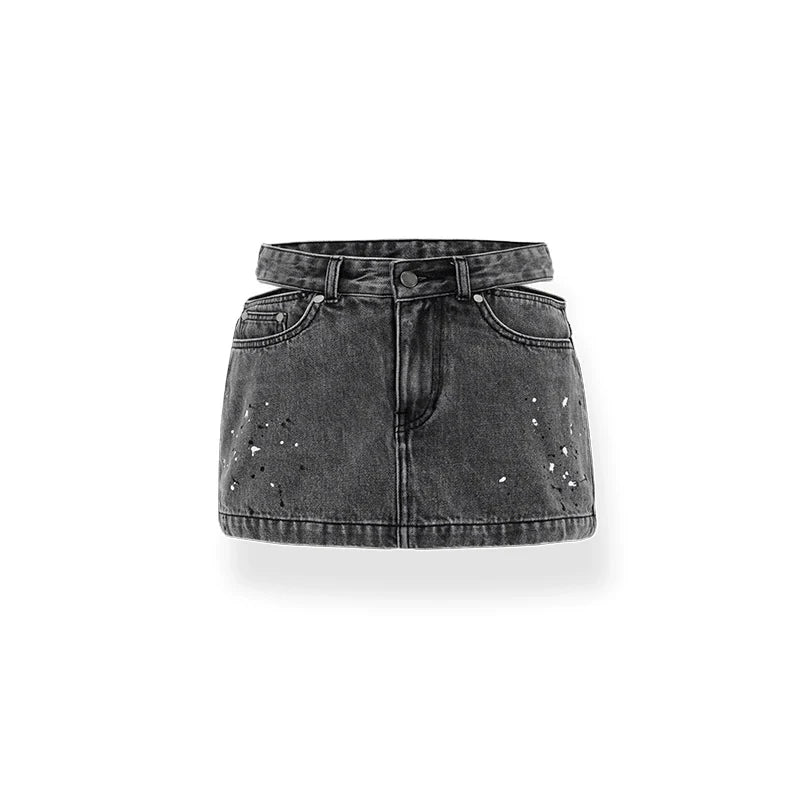 Gray Triangle Cutout Bodycon Denim Mini Skirt