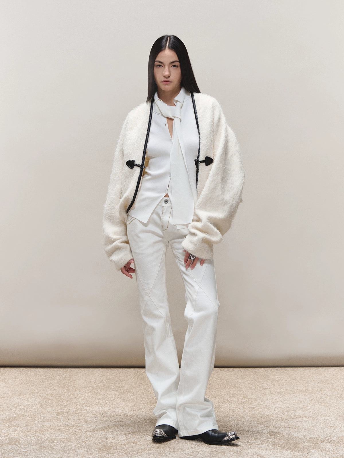 Toggle Trim Diamond-Stitch Wool Coat