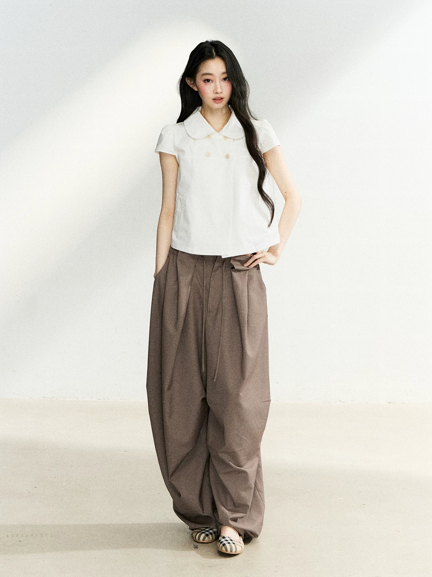 Dark Brown Pleated Wide Leg Pants