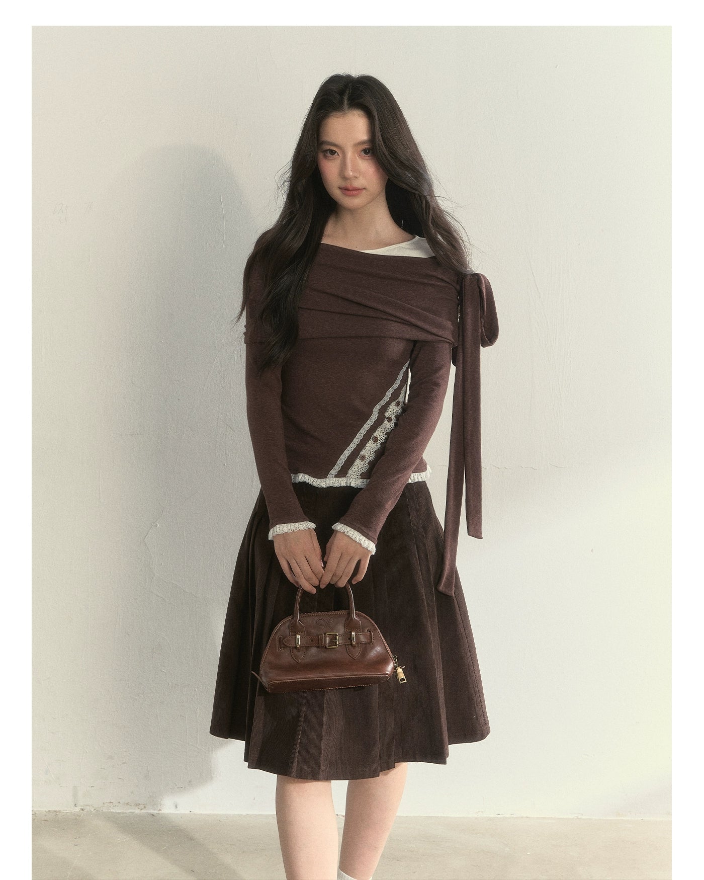 “Ribbon Shoulder” Off-Shoulder Knit Top