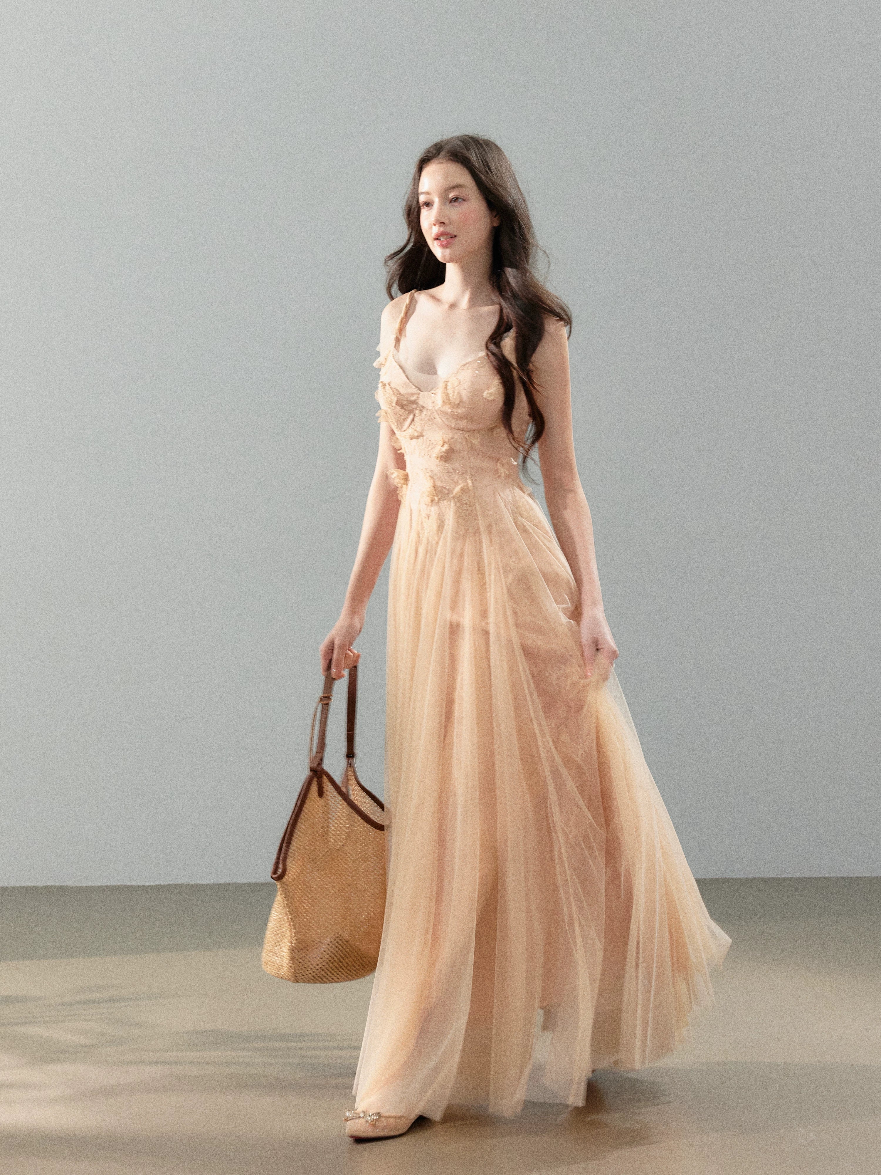 Floral Tulle Slip Maxi Dress