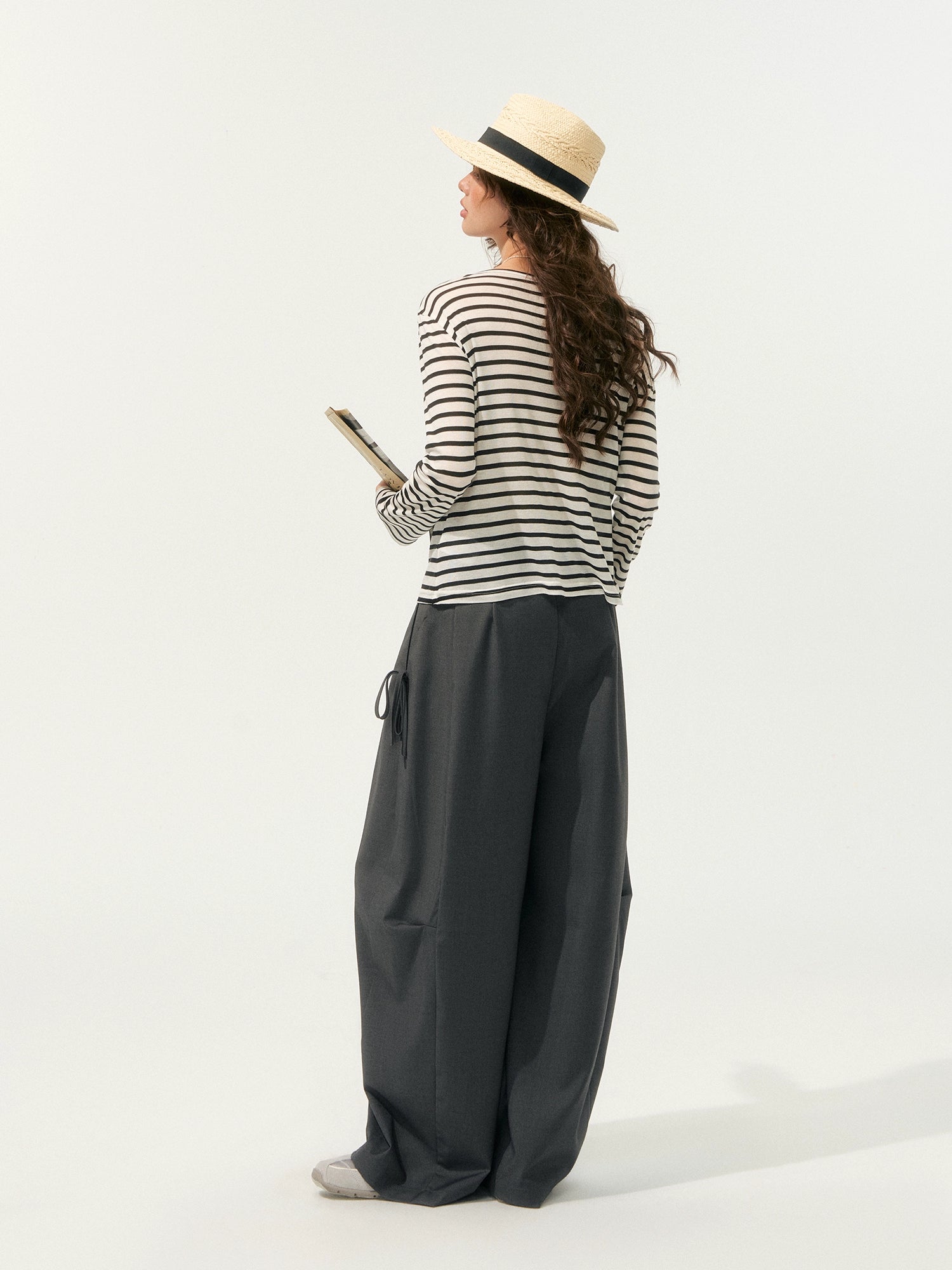 Fake Two-Piece V-Swing Neck Striped T-Shirt