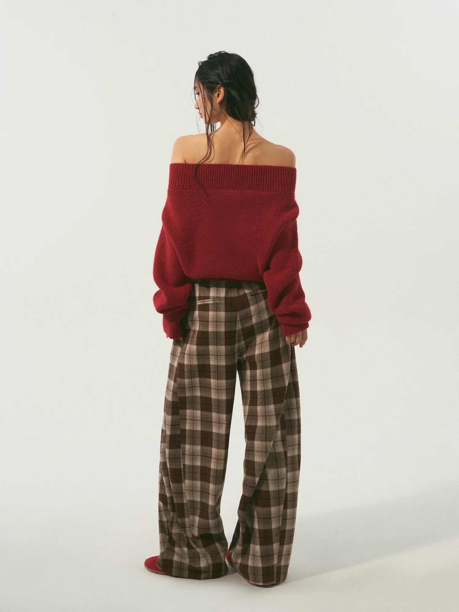 Red Off Shoulder Zip Cardigan