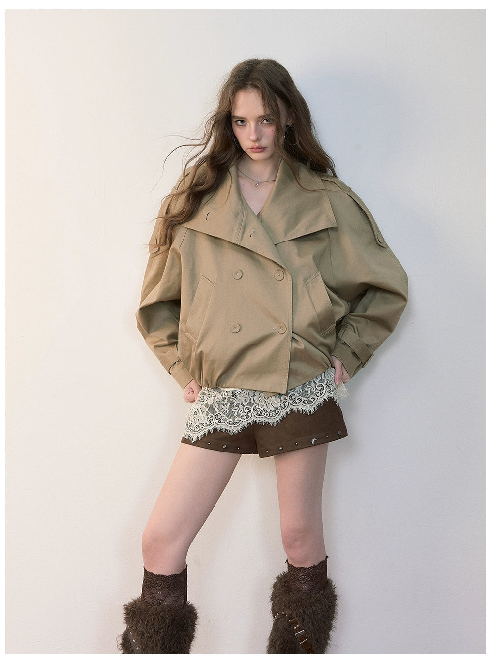 Vintage Pleated Stand Collar Jacket