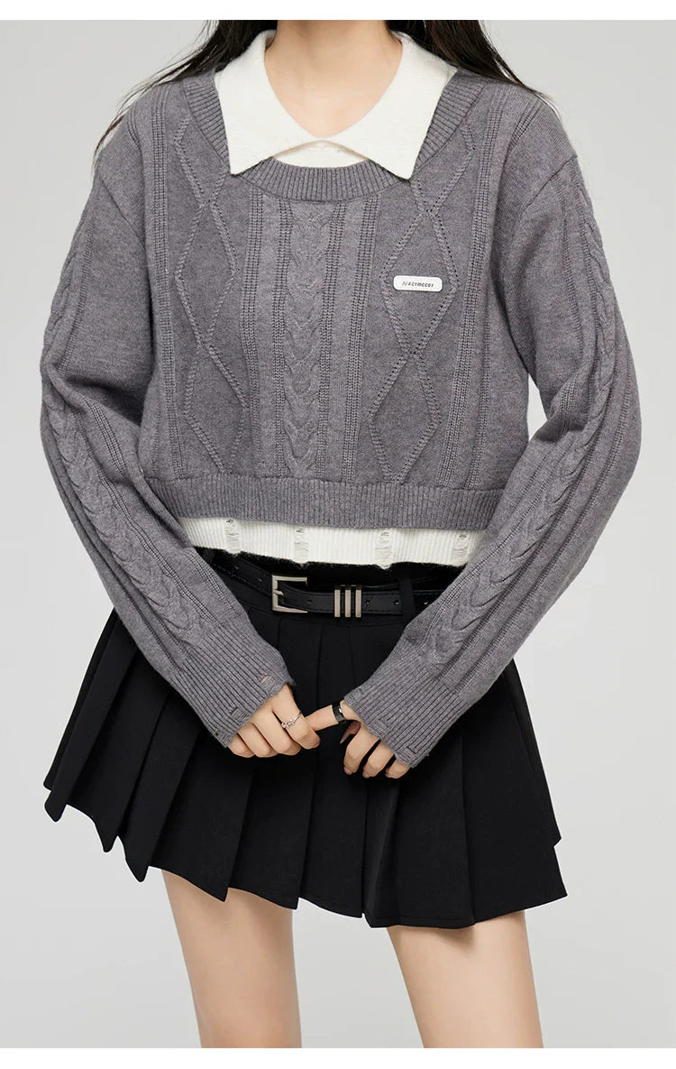 Yellow & Gray 2-in-1 Frayed-edge Sweater