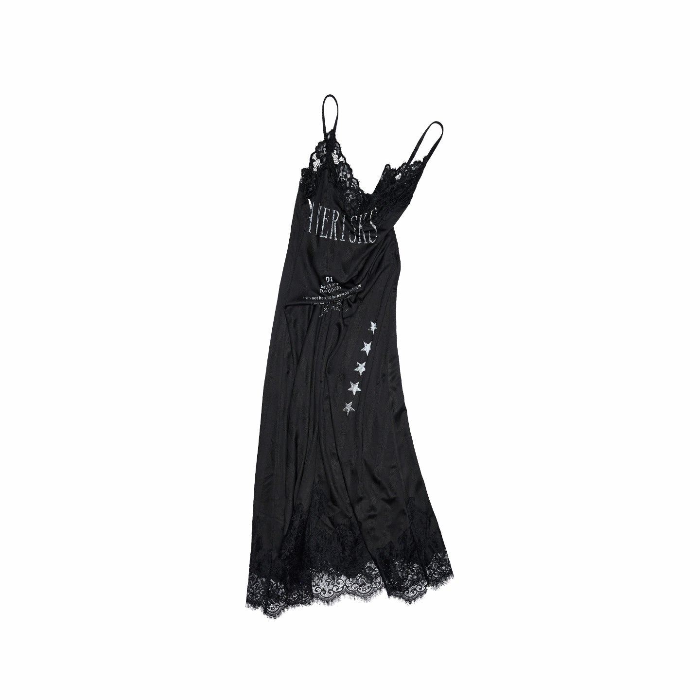 Satin Letter Print Spliced Lace Slip Midi Dress