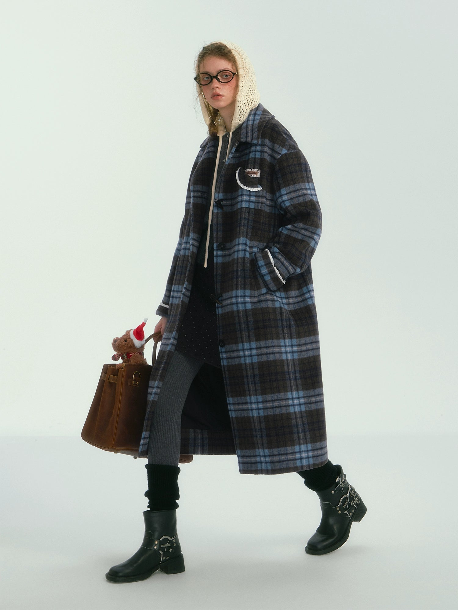 Colorblock Plaid Long Coat