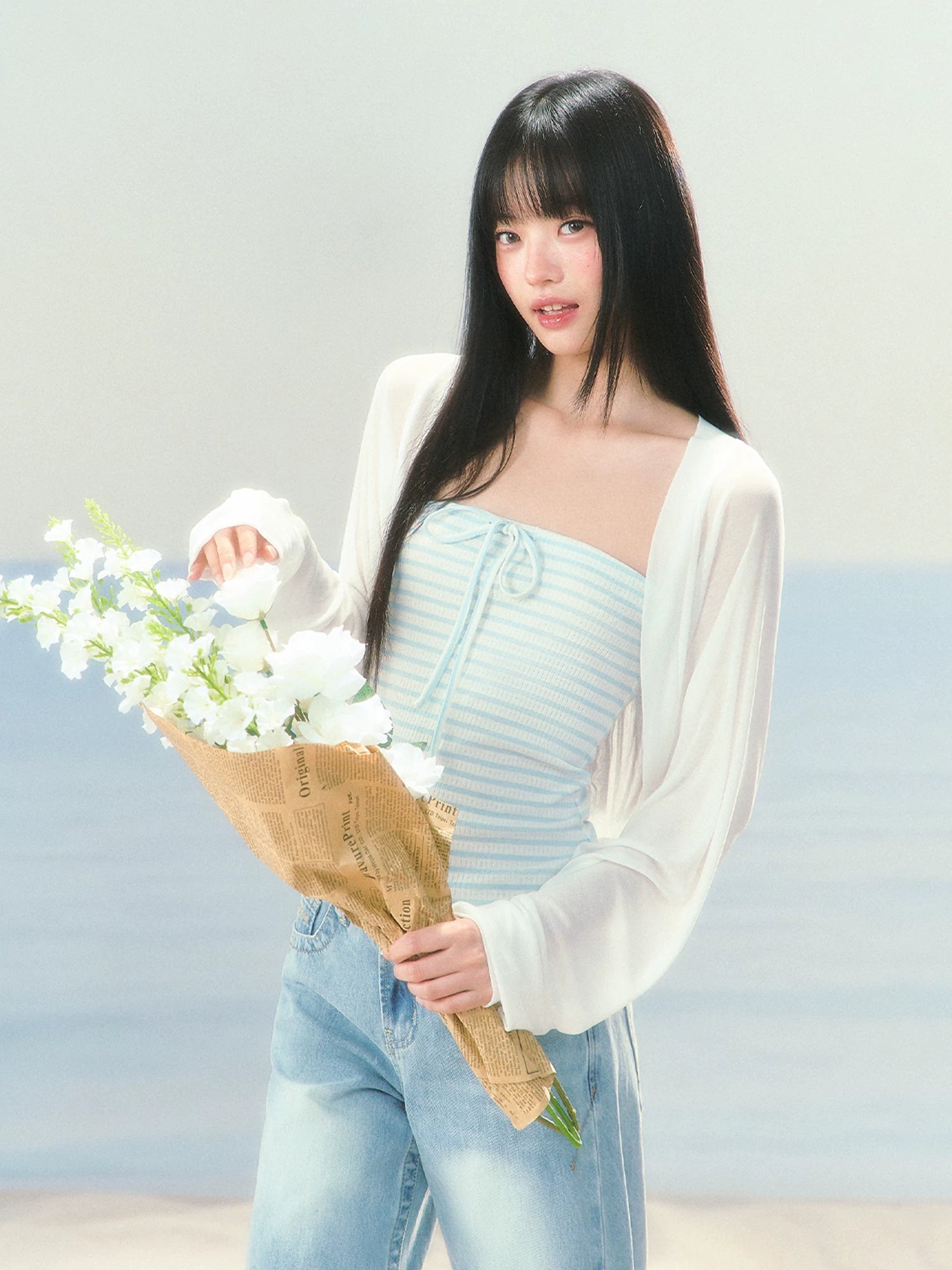 Striped Tube Cardigan Set