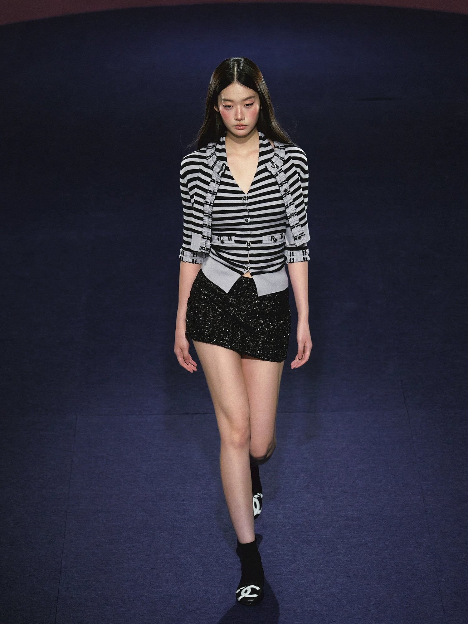 Contrast Stripe Halter Camisole Tank Top & Cardigan Set