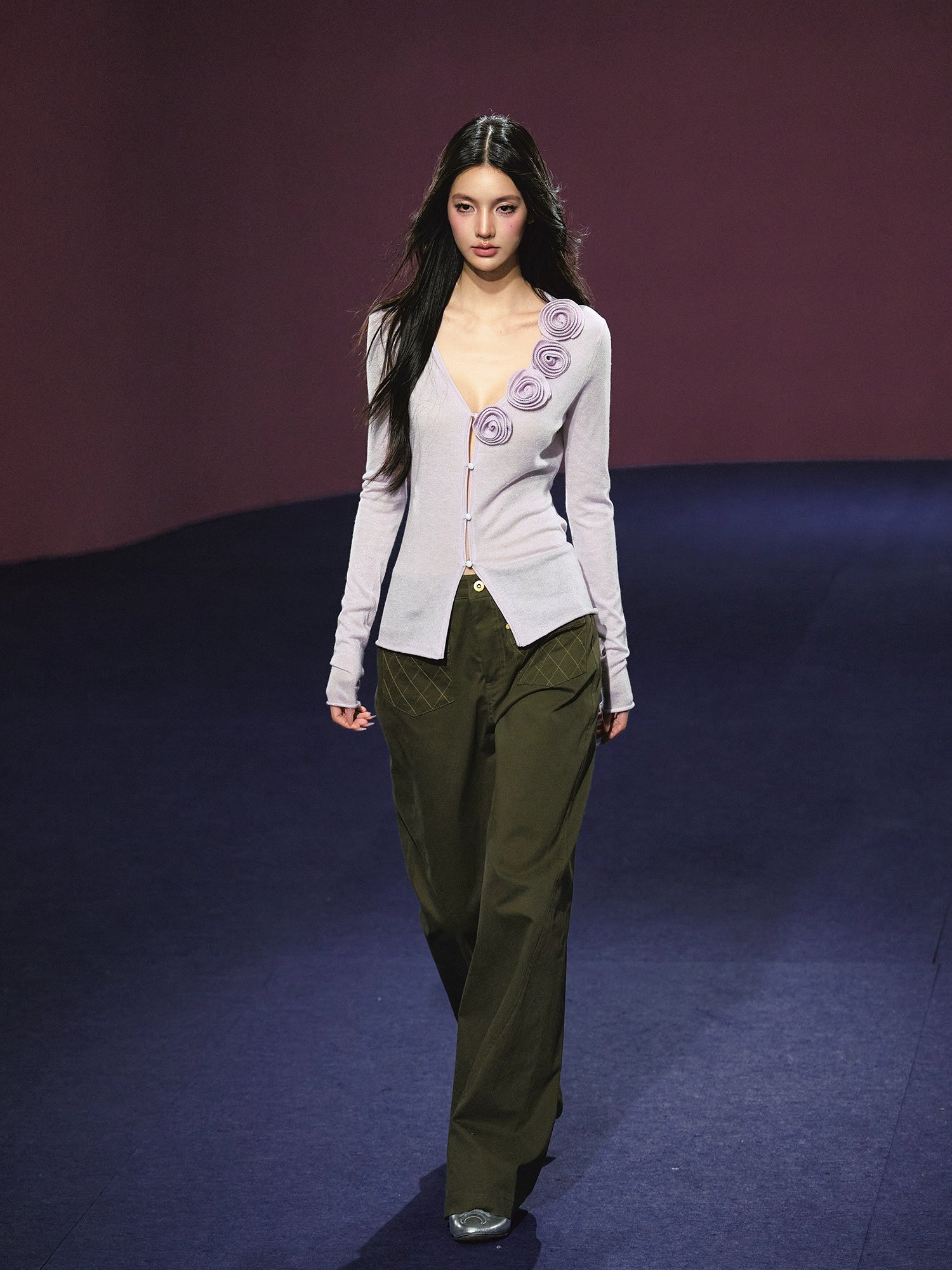 Pocket Diamond Stitching Straight-Leg Pants