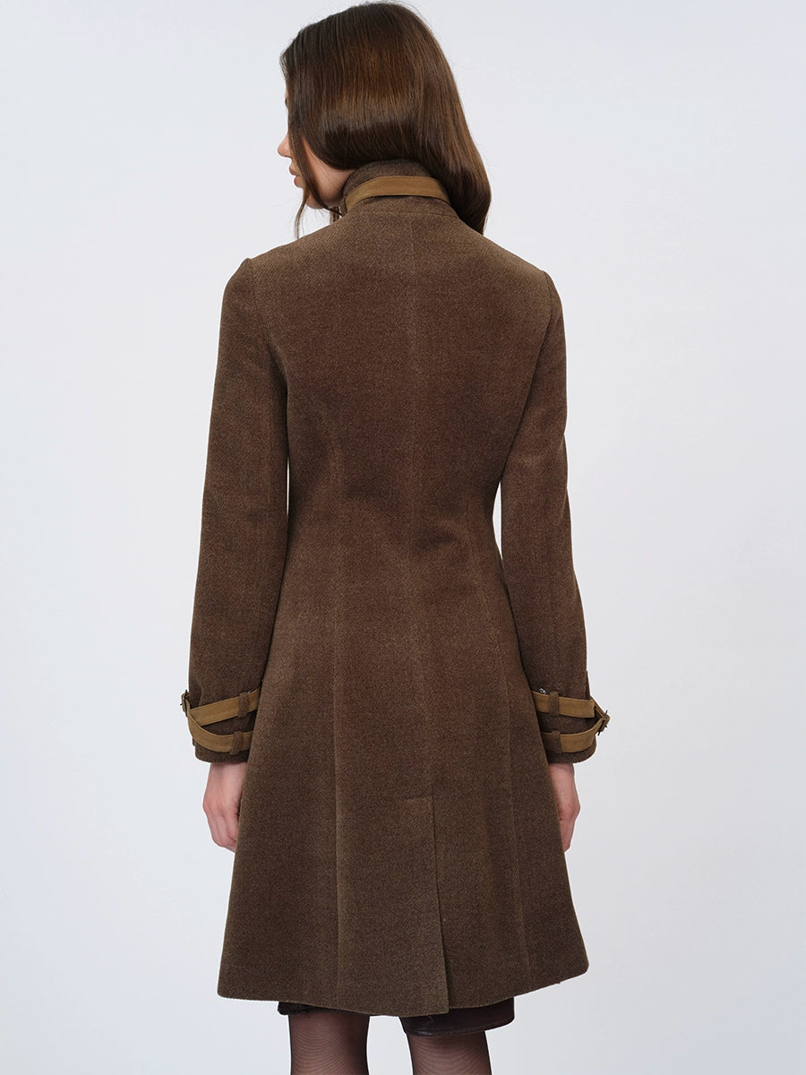 Detachable-Collar Wool-Blend Long Coat