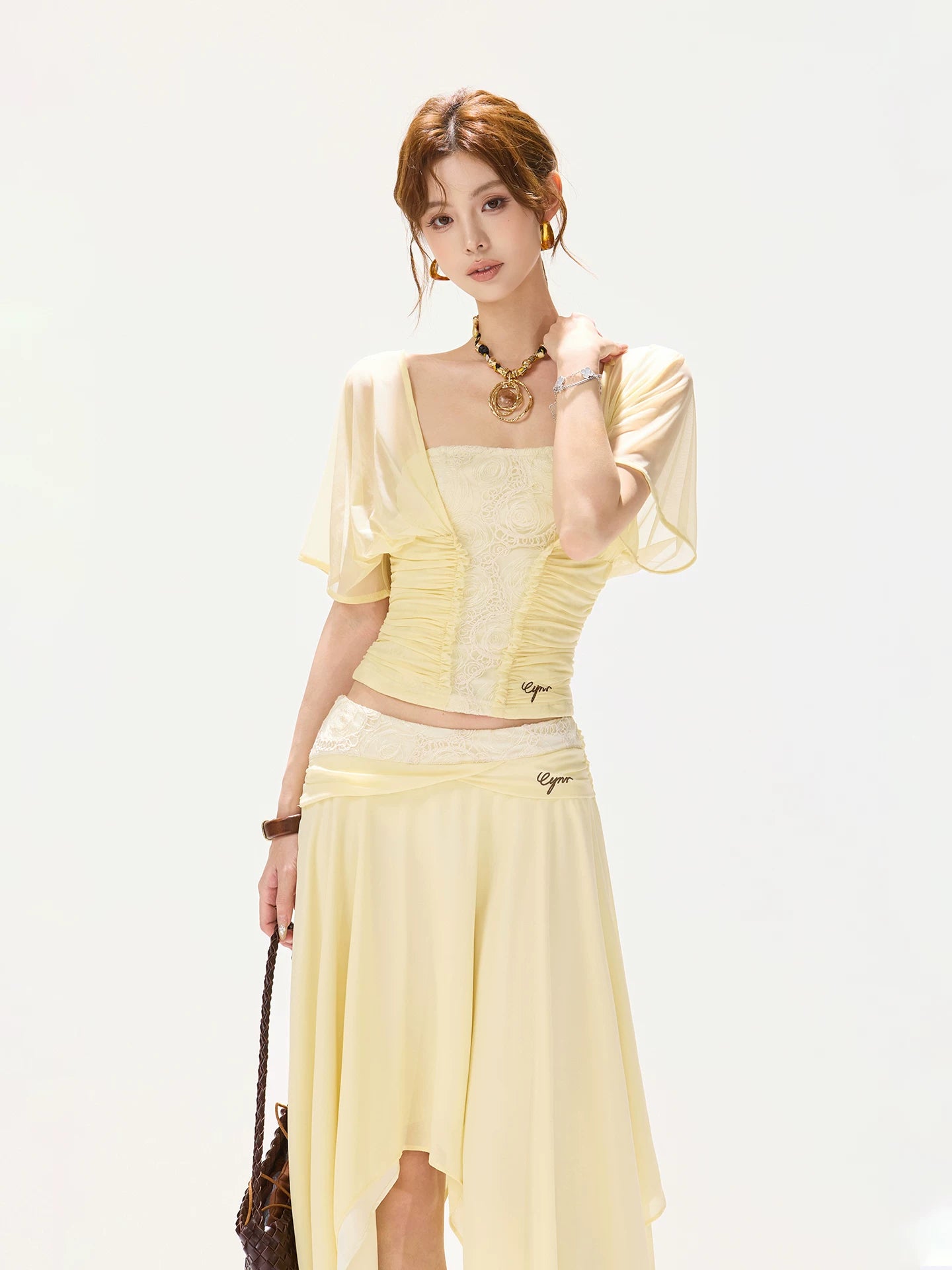 Lace Chiffon Midi Skirt