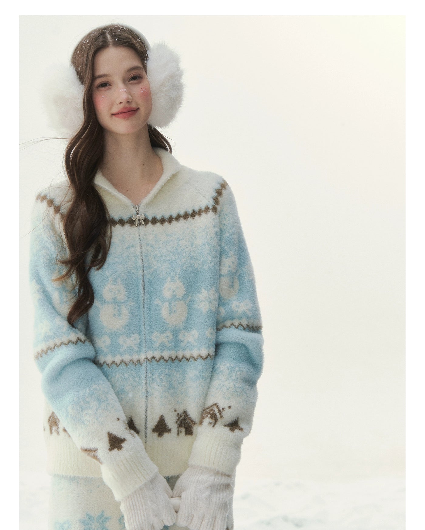 "Snowfall Minka" Fair Isle Mink Knit Sweater & Skirt Set