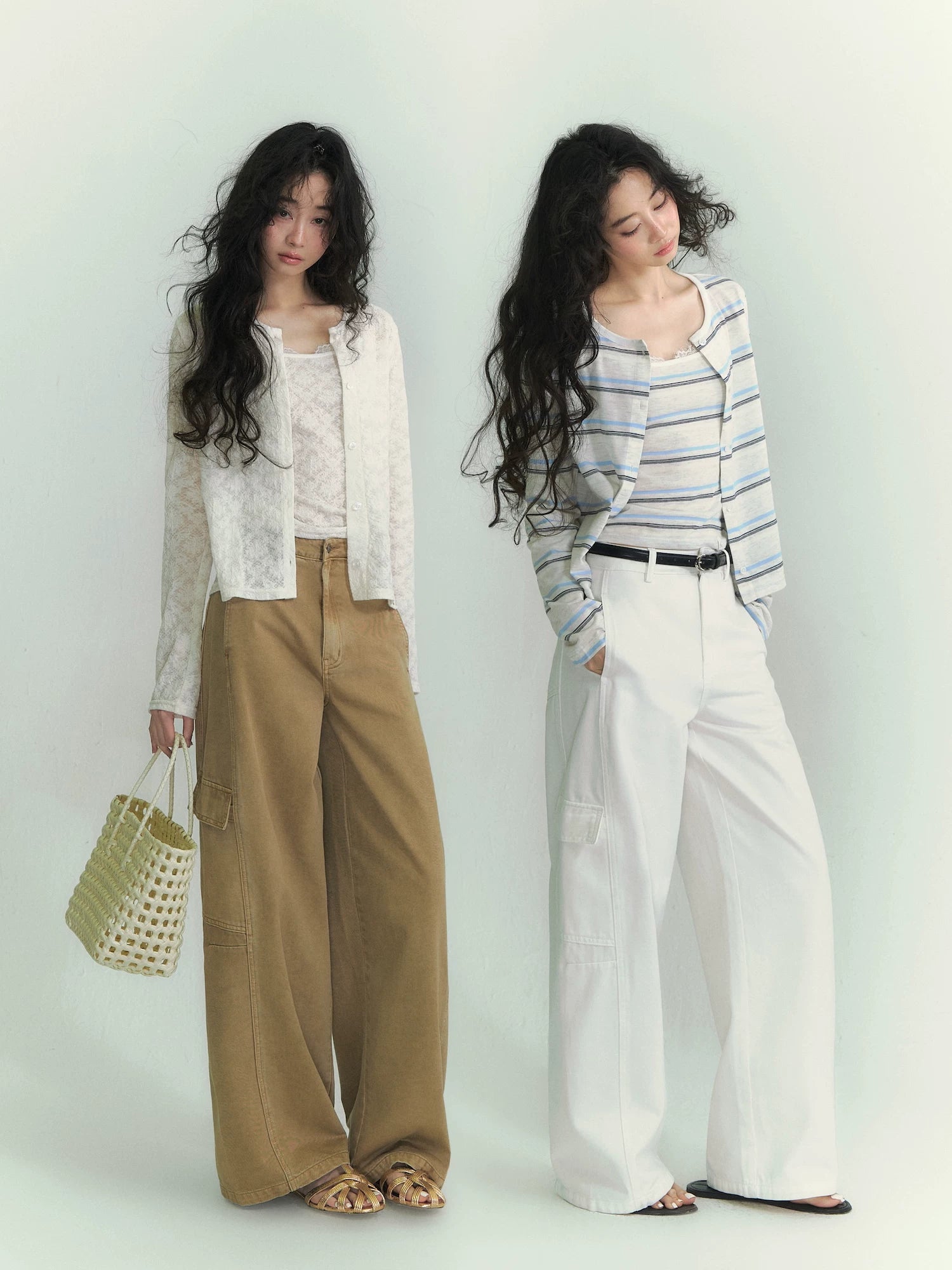 Lace Trim Stripe Cardigan Set