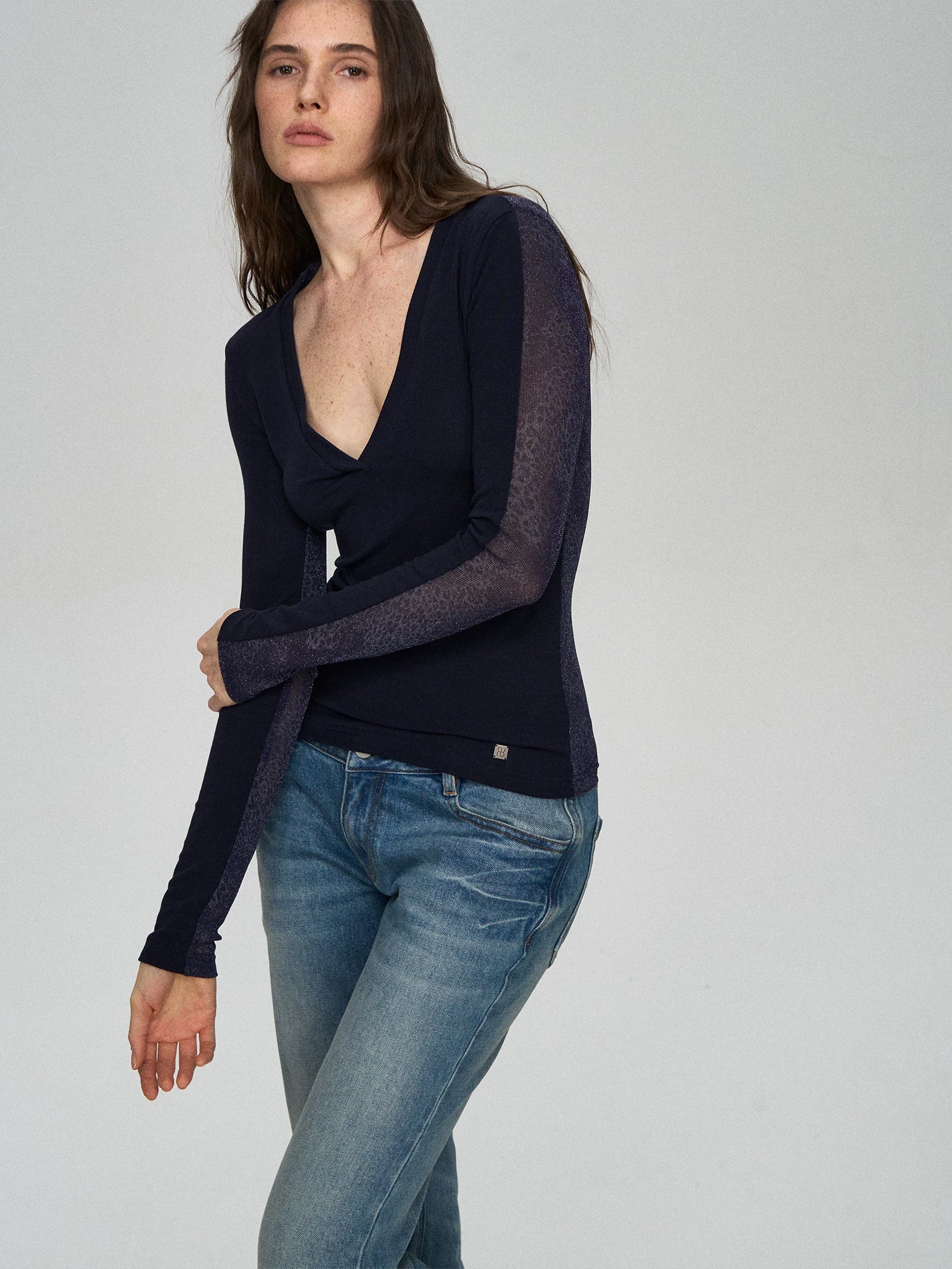 Lyocell Wool Lace V-Neck Top
