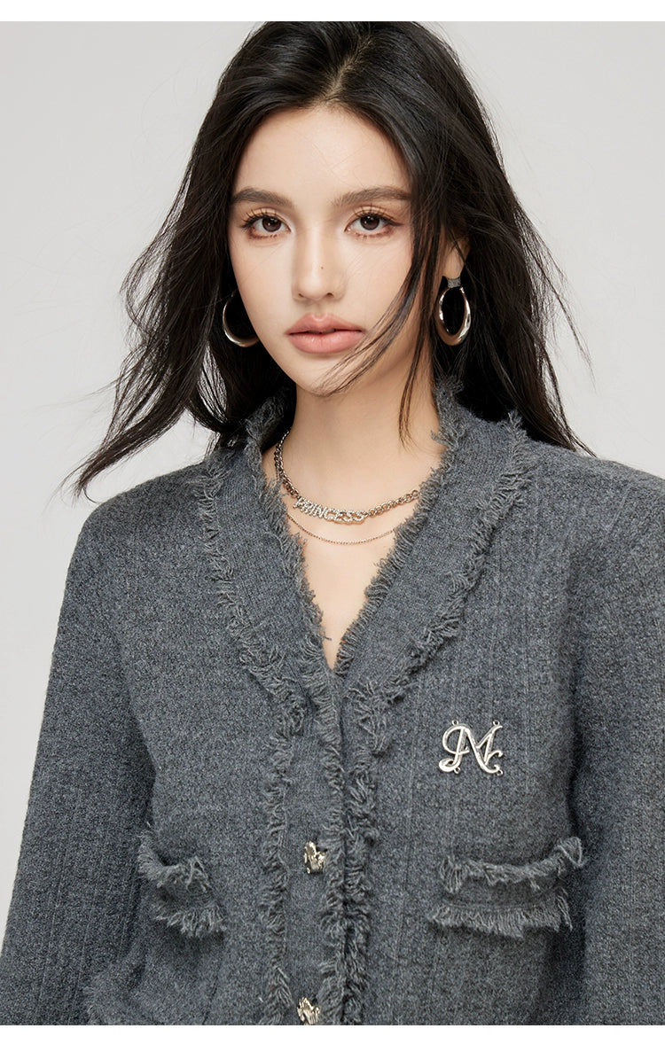 Milk Yellow & Gray V-Neck Knit Cardigan